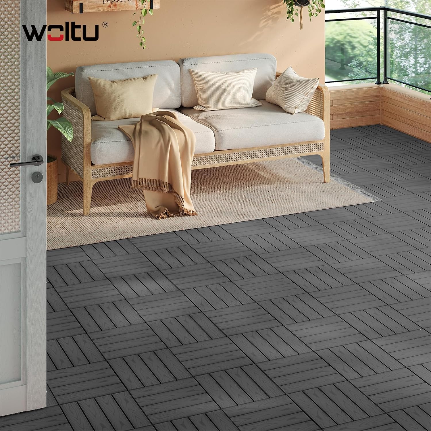 Detalle 2 de WOLTU WPC Terrassenfliesen Holzoptik 30x30 cm – grau, 11 Stück pro m², Klicksystem