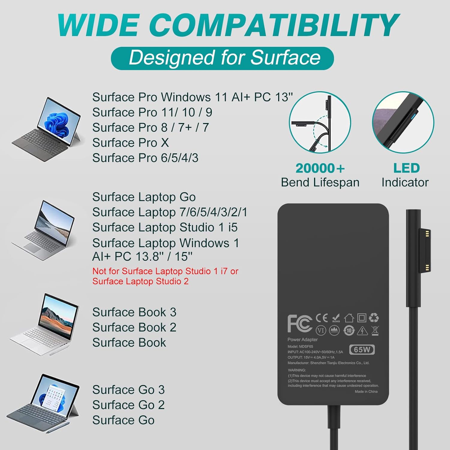 Thumbnail 1 de 65W Charger for Microsoft Surface ⚡