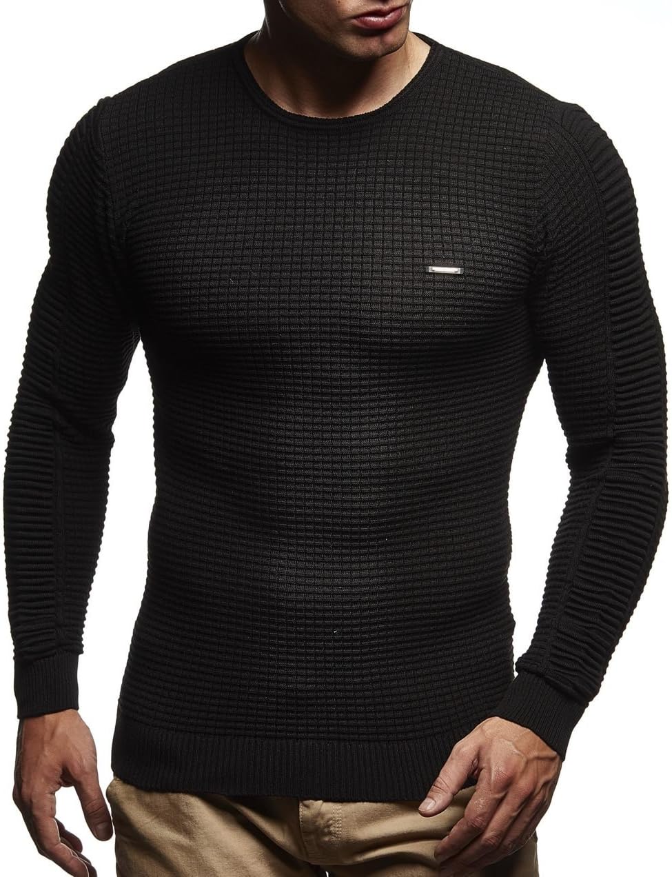 Detalle de Leif Nelson LN1545 Pull en tricot noir pour homme avec capuche – L