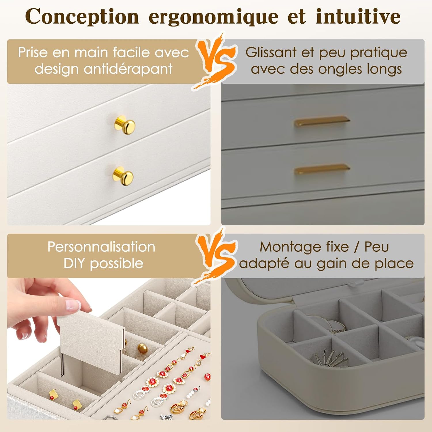 Thumbnail 6 de OrderlyGo Grande boîte à bijoux 3 niveaux avec couvercle transparent et velours