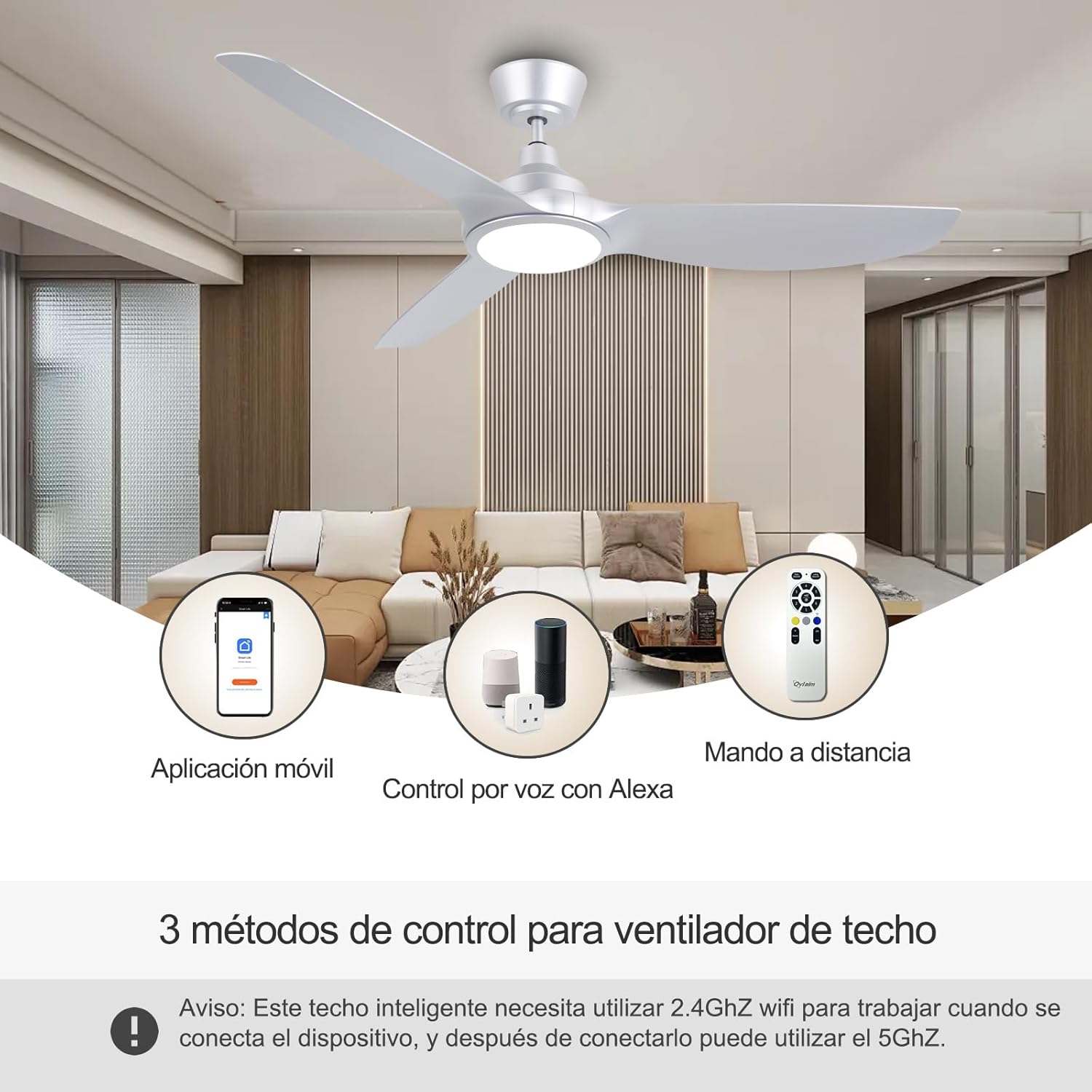 Detalle 2 de Ovlaim 132 cm ventilador techo inteligente