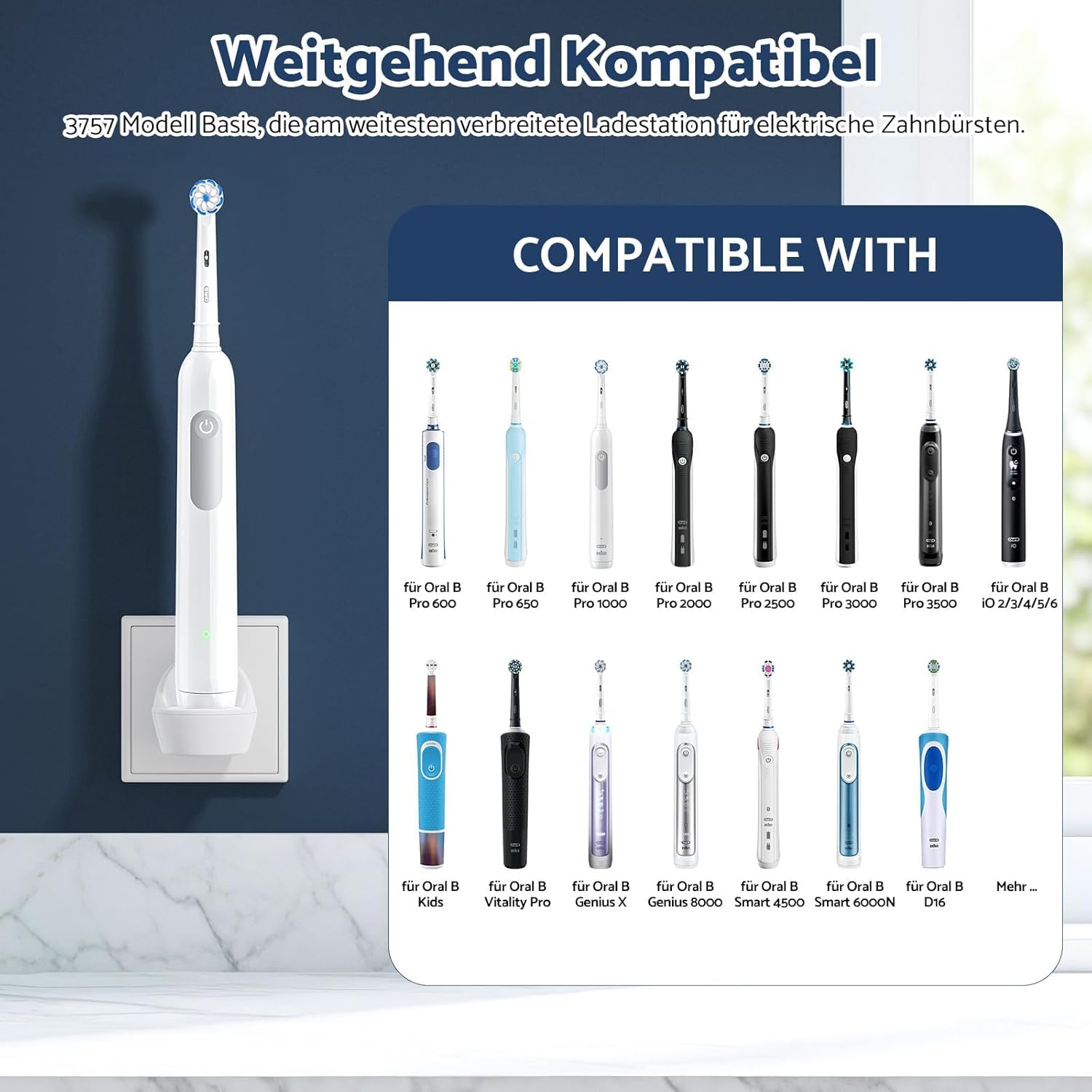 Thumbnail 1 de Ladestation Zahnbürste Steckdose für Oral-B – kabelloses Ladegerät (induktiv) kompatibel mit vielen Oral-B Modellen
