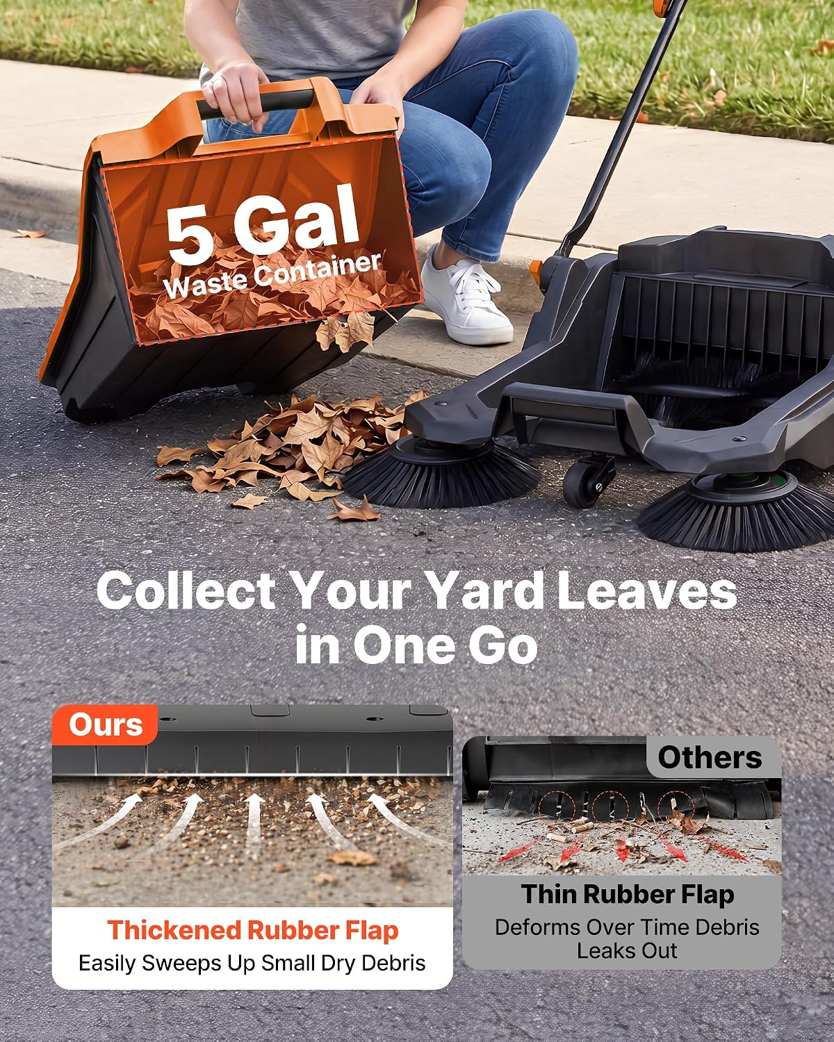 Detalle 2 de VEVOR S13-001A Walk-Behind Floor Sweeper, 25.6-Inch, 5-Gallon