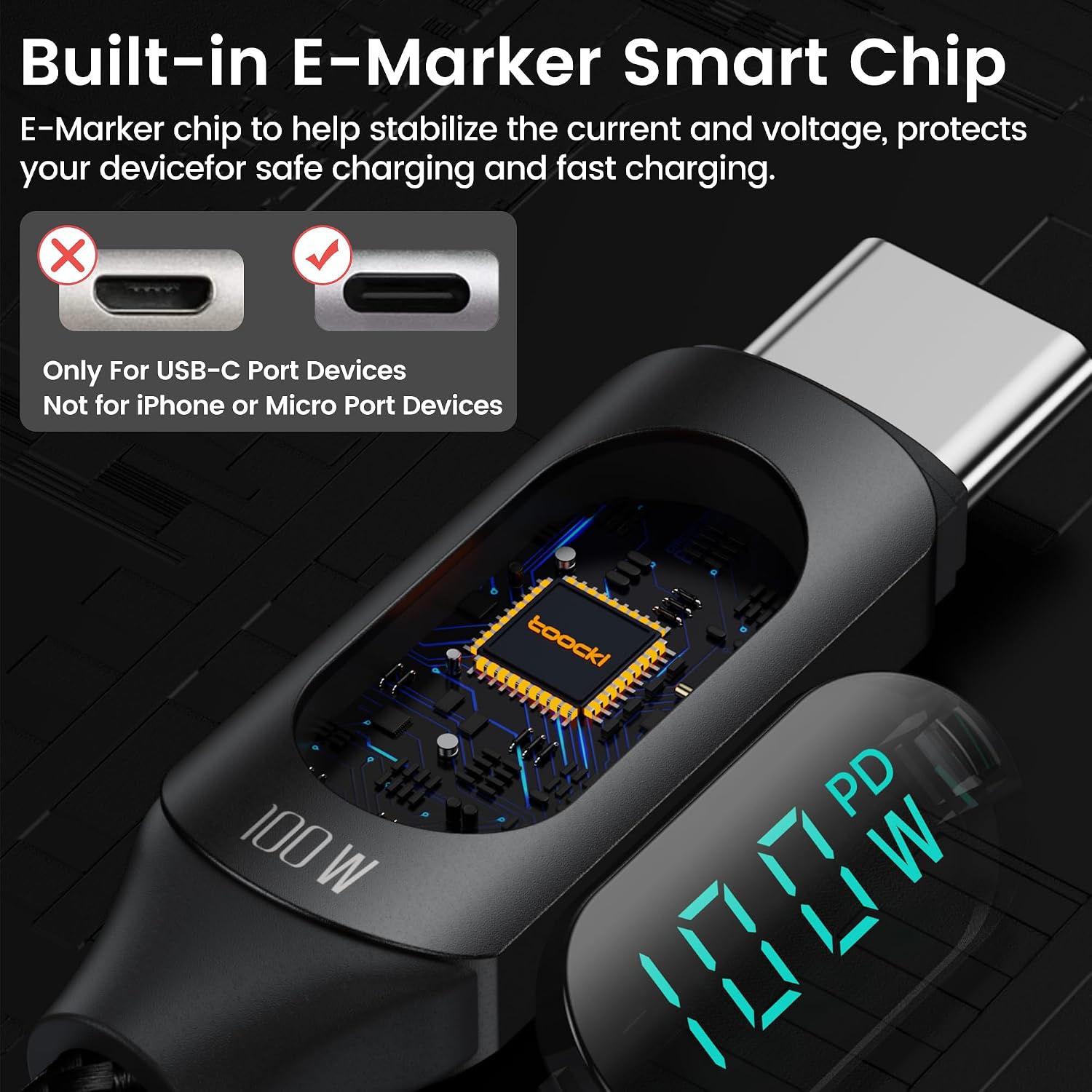 Detalle 1 de toocki Cable USB C a USB C 100 W ⚡ Carga Rápida 2M