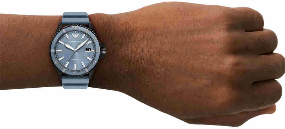 Thumbnail 1 de Emporio Armani Uhr für Herren – Quarz-Dreizeiger mit Datum, 42 mm Gehäuse, blaues Sunray Zifferblatt, Silikonband