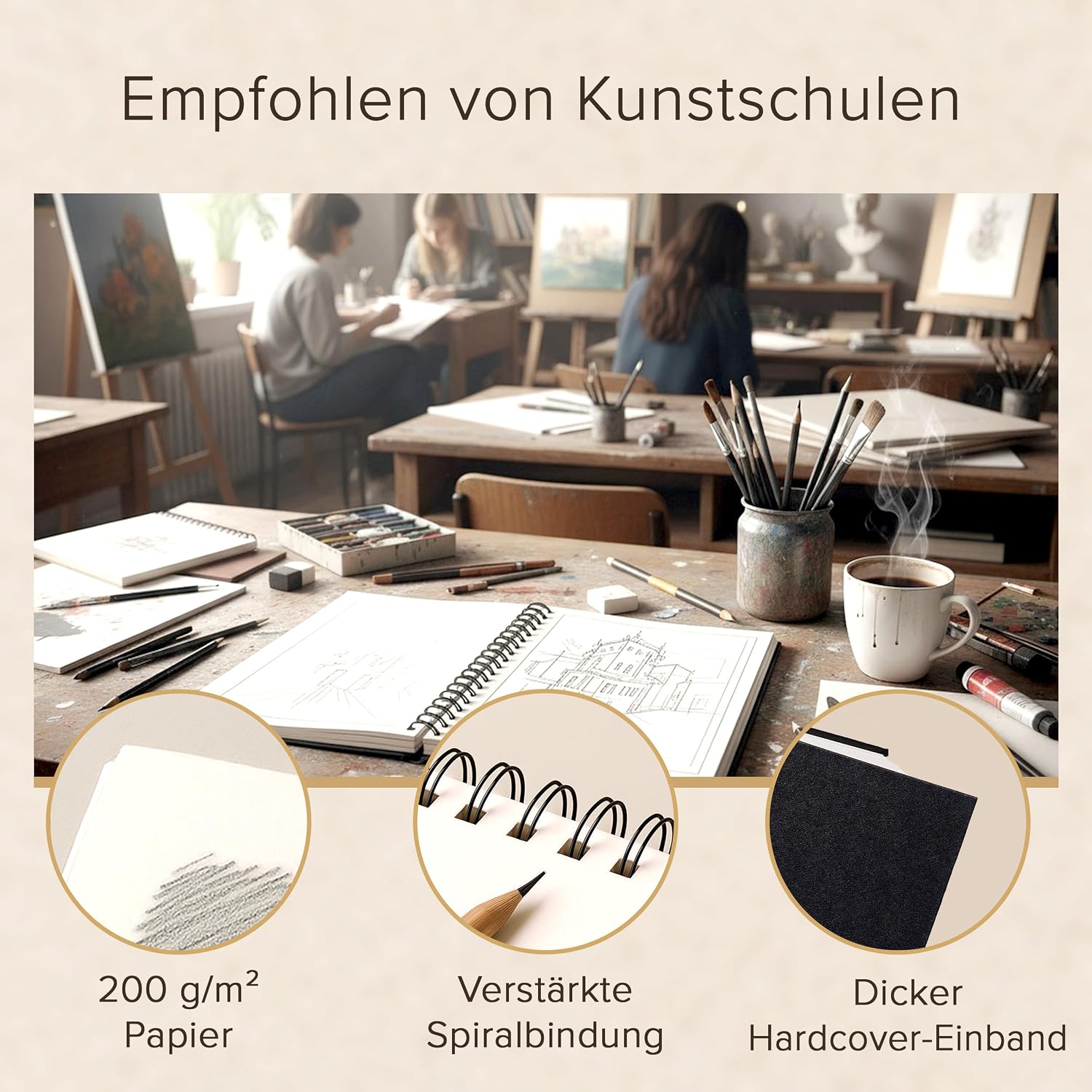 Thumbnail 4 de Gebundenes Skizzenbuch für Künstler, DIN A4 (200 g/m²) – spiralgebunden, 40 Bögen / 80 Seiten
