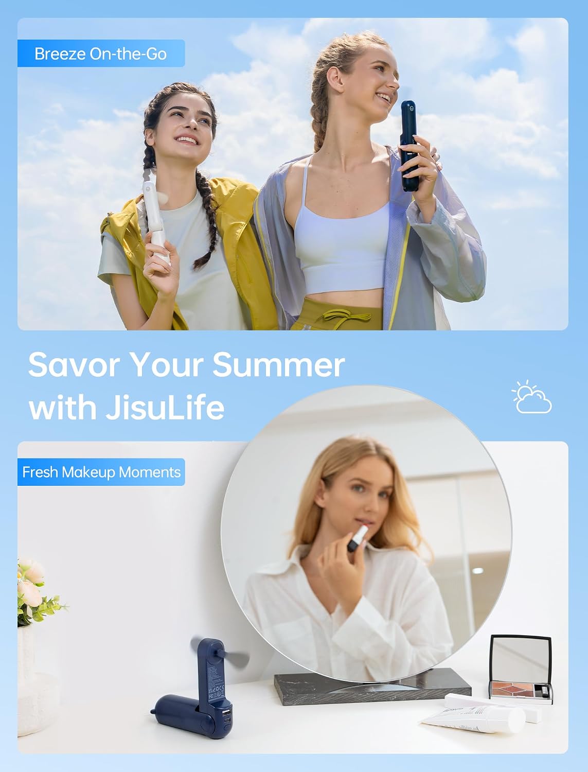 Thumbnail 5 de JISULIFE F8 3-in-1 Handheld Fan, Blue, with Flashlight and Power Bank