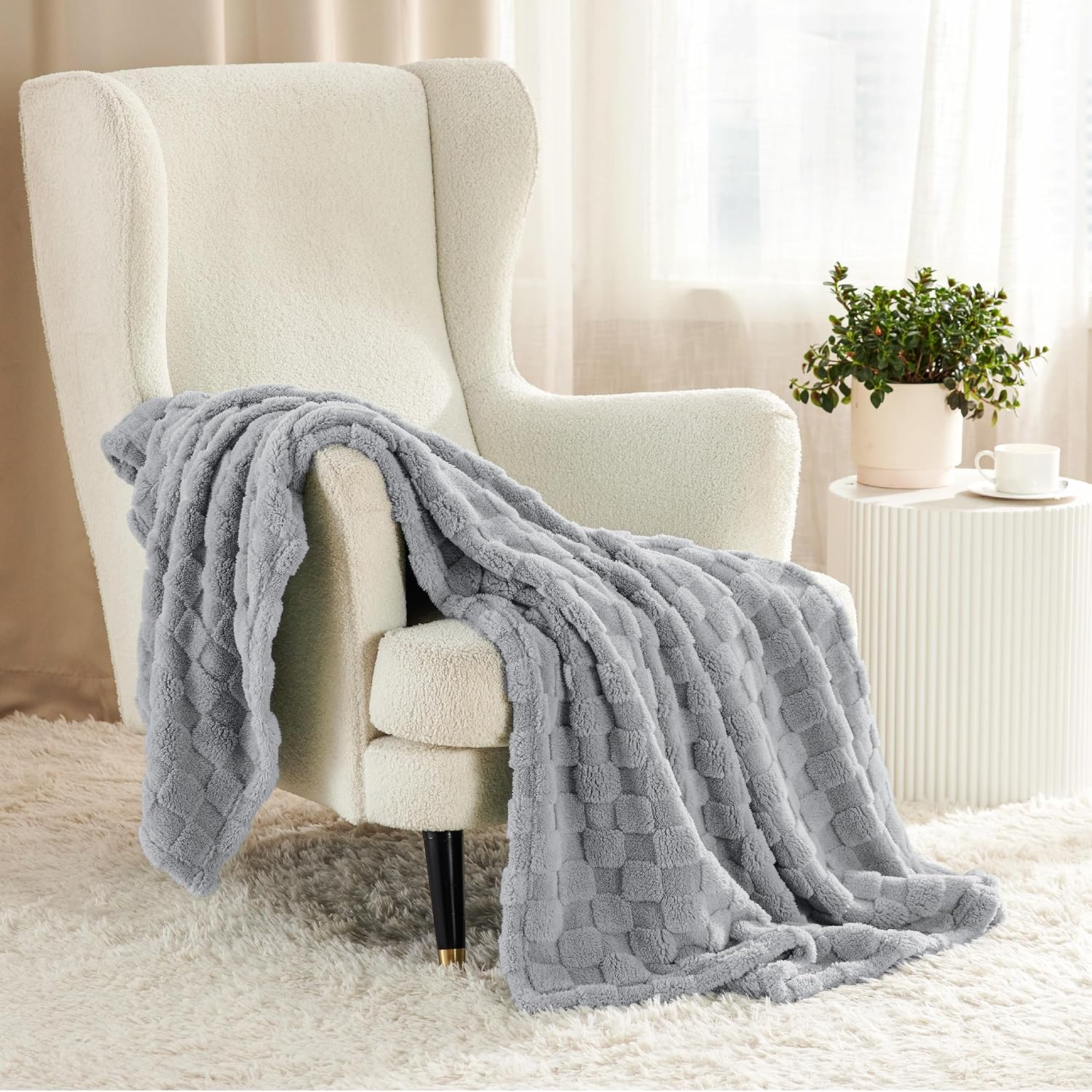Thumbnail 1 de Bedsure Fleece Throw Blanket for Sofa — Grey Checkered 127x152 cm