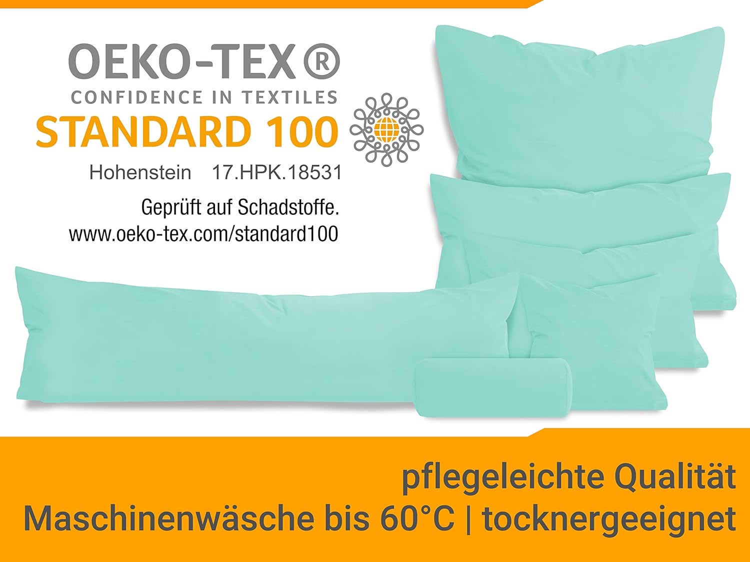 Detalle 2 de Lot de 2 housses de traversin 80x80 en coton jersey mint – certifié Oeko-Tex, douceur et praticité