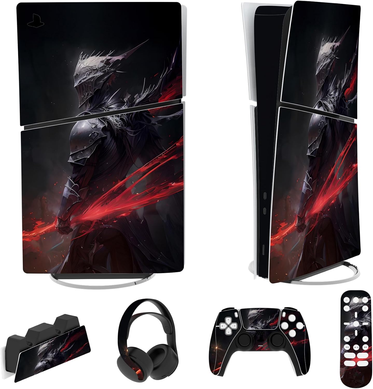 Detalle de playvital Full Set Skin Sticker for PS5 Slim Digital Edition (new smaller design) – Abyss Knight