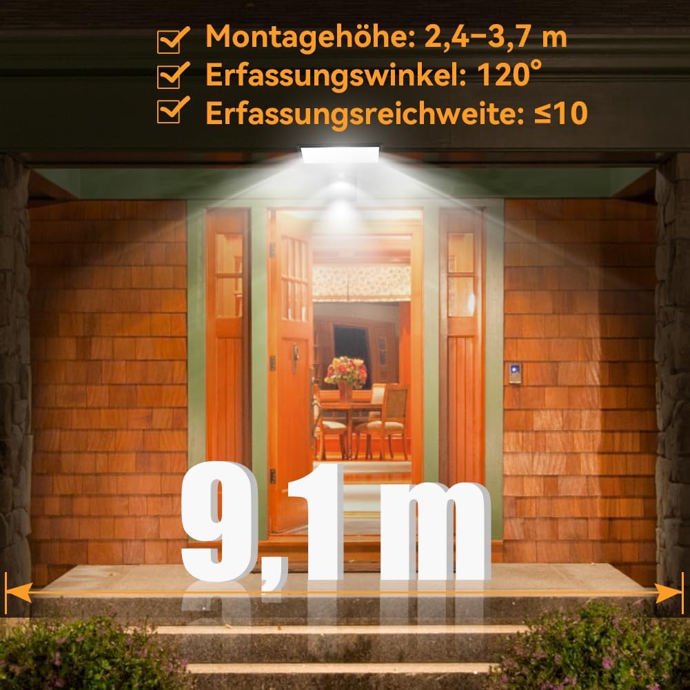 Detalle de JESLED Solarlampen für Außen mit 90 LEDs, Bewegungsmelder und 4 Modi (IP65), austauschbarer Akku – 2er-Set