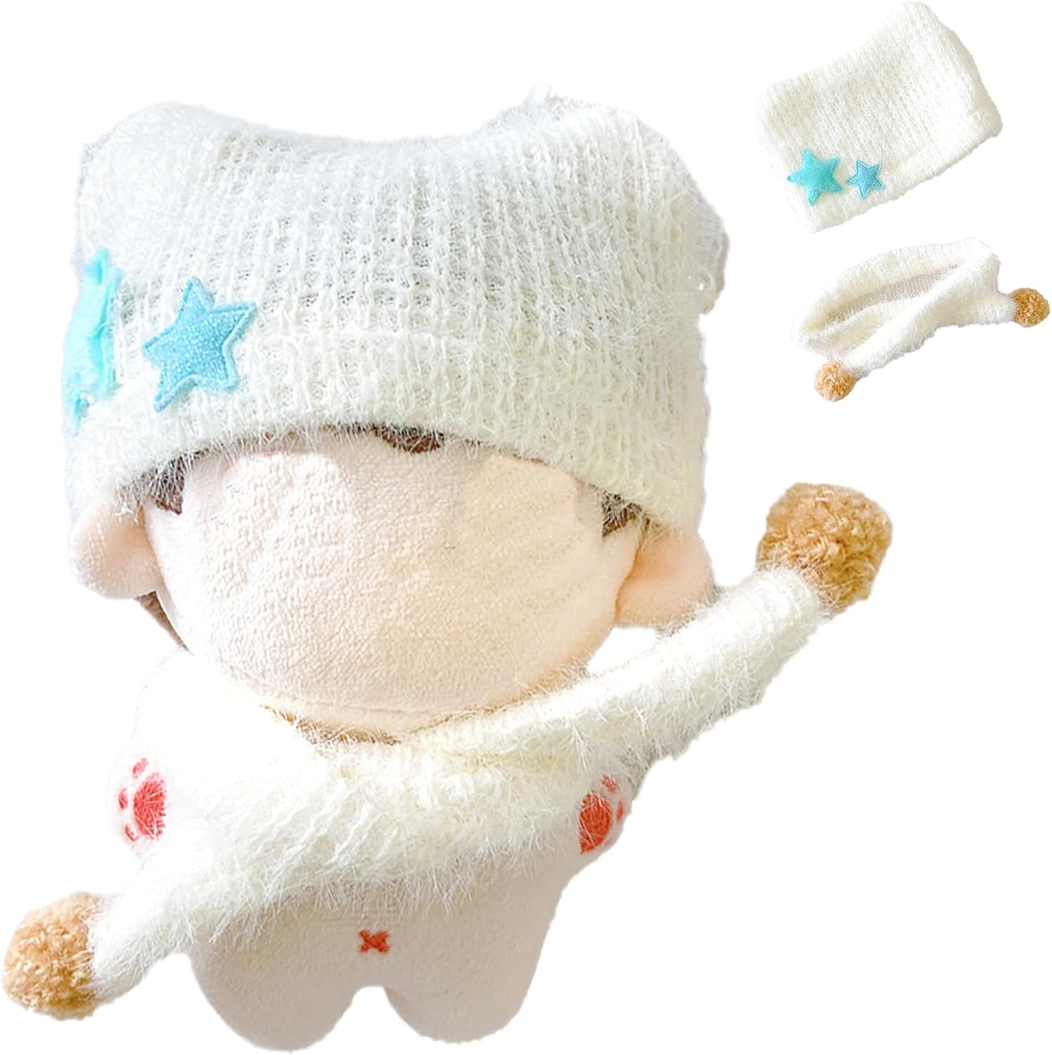 Thumbnail 2 de ぬい服 猫耳ニット帽＆マフラーセット 10cm用 イエロー・ポンポン付き