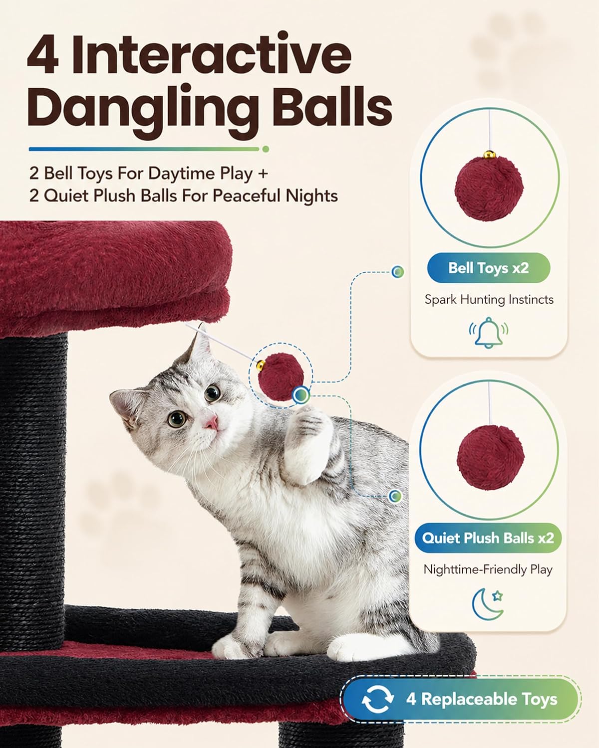 Detalle de Cat Tree Tower for Large Cats Adult - 60 Inch XXL Heavy Duty, Extra Wide Scratching Posts, Condo & Hammock Perch
