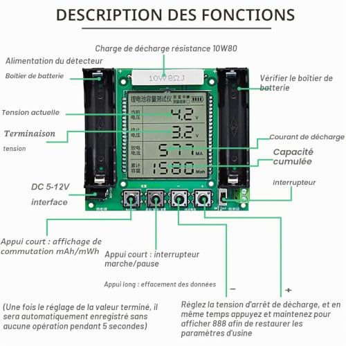 Thumbnail 3 de Youmile Testeur de capacité de batterie lithium 18650 XH M239 – haute précision MAh/MWh