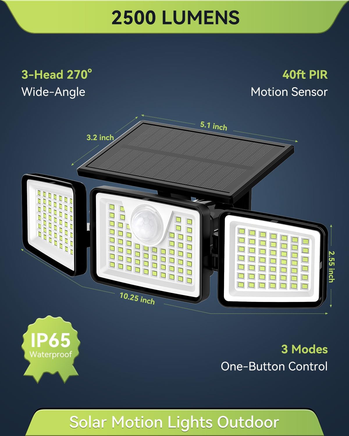 Detalle 2 de daphino 2500LM Solar Lights 3‑Head