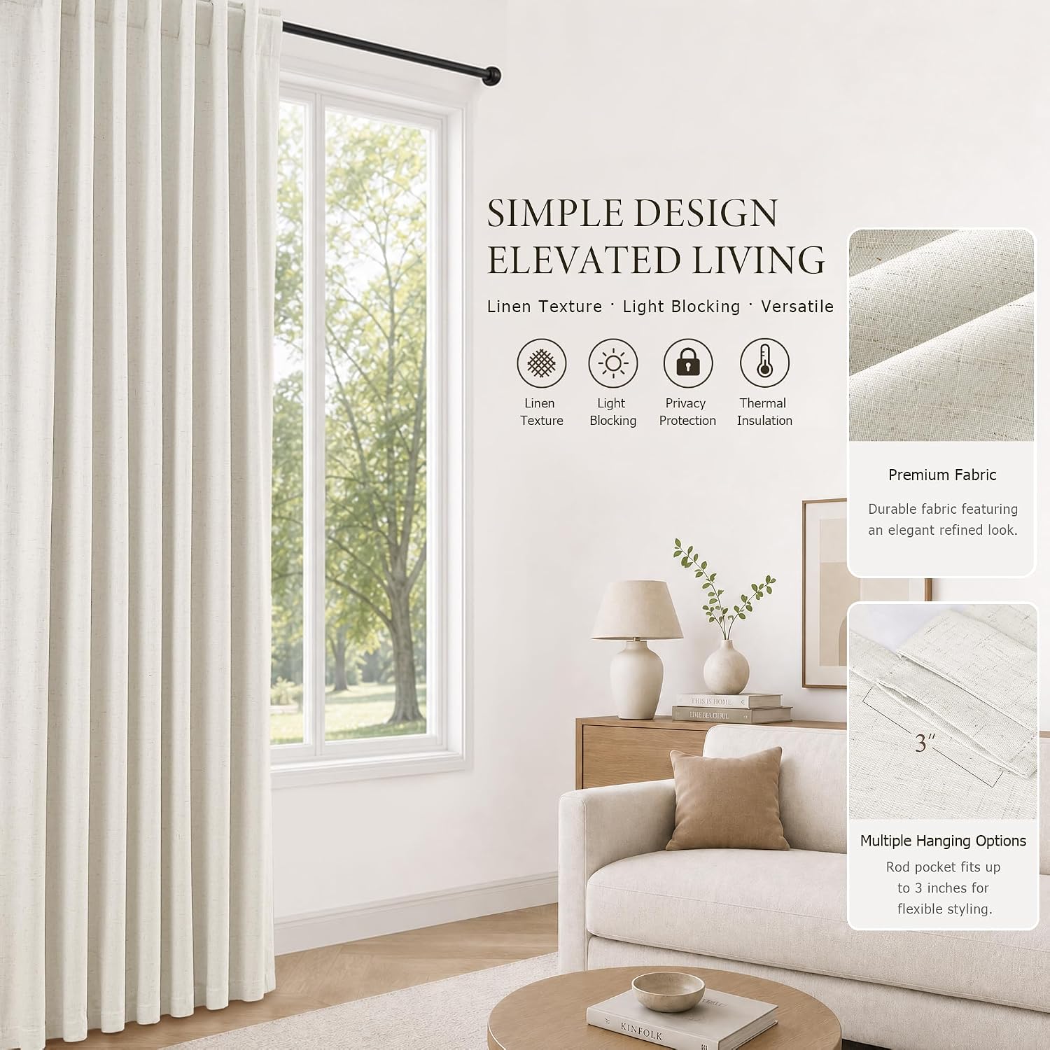 Thumbnail 6 de Jowels 90 Inch Linen Blackout Curtains 2 Panels ๐ช