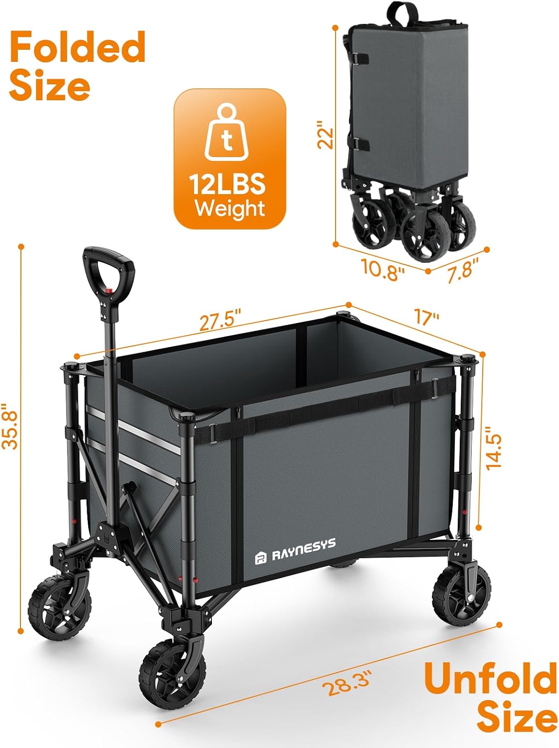 Detalle 1 de Raynesys Wagon Cart Collapsible Wagon with 180L Capacity and Adjustable Handle