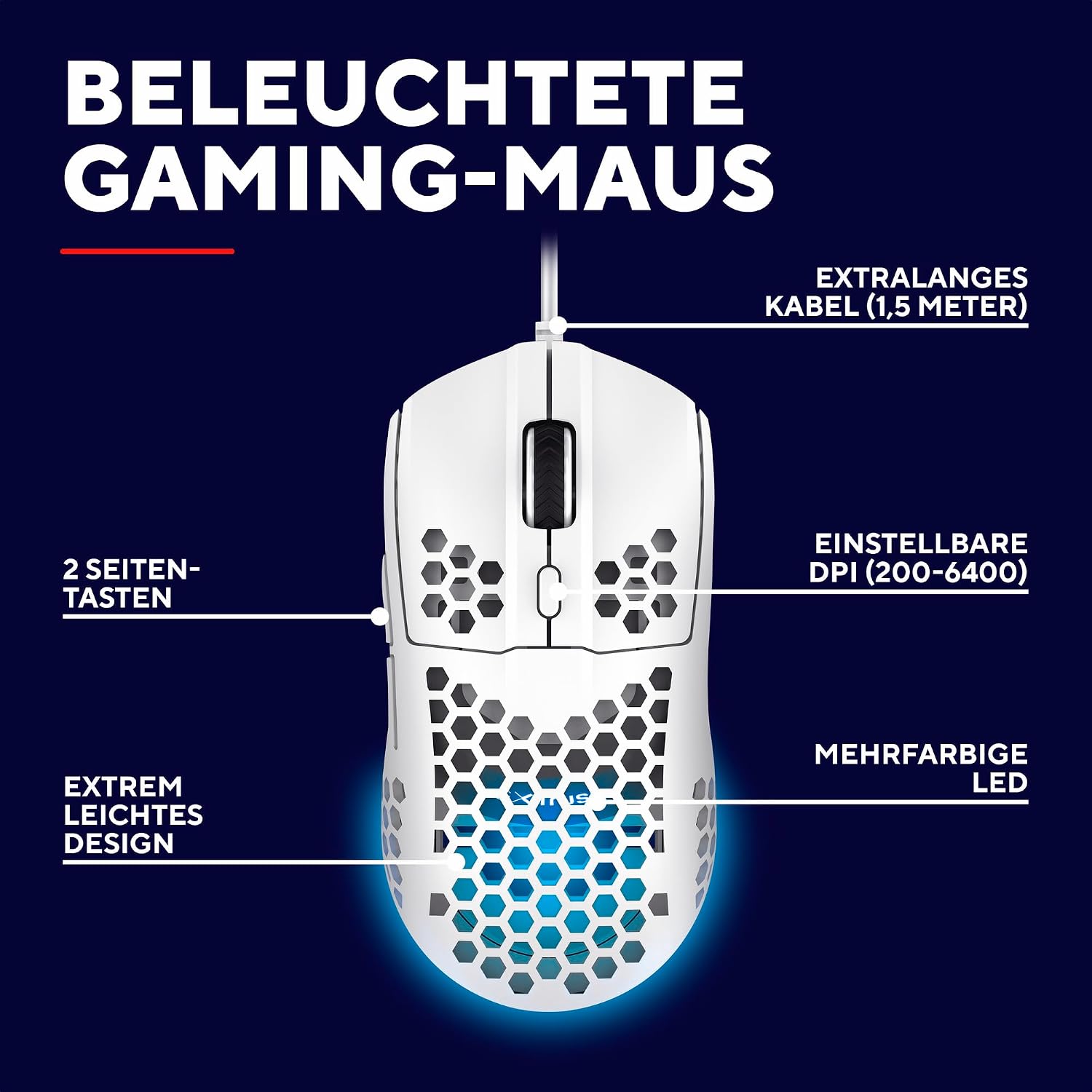 Detalle 2 de GXTrust Helox Gaming Maus USB – Ultraleichtes 65 g Gaming-Original mit DPI 200–6400, 6 Tasten, RGB-Beleuchtung