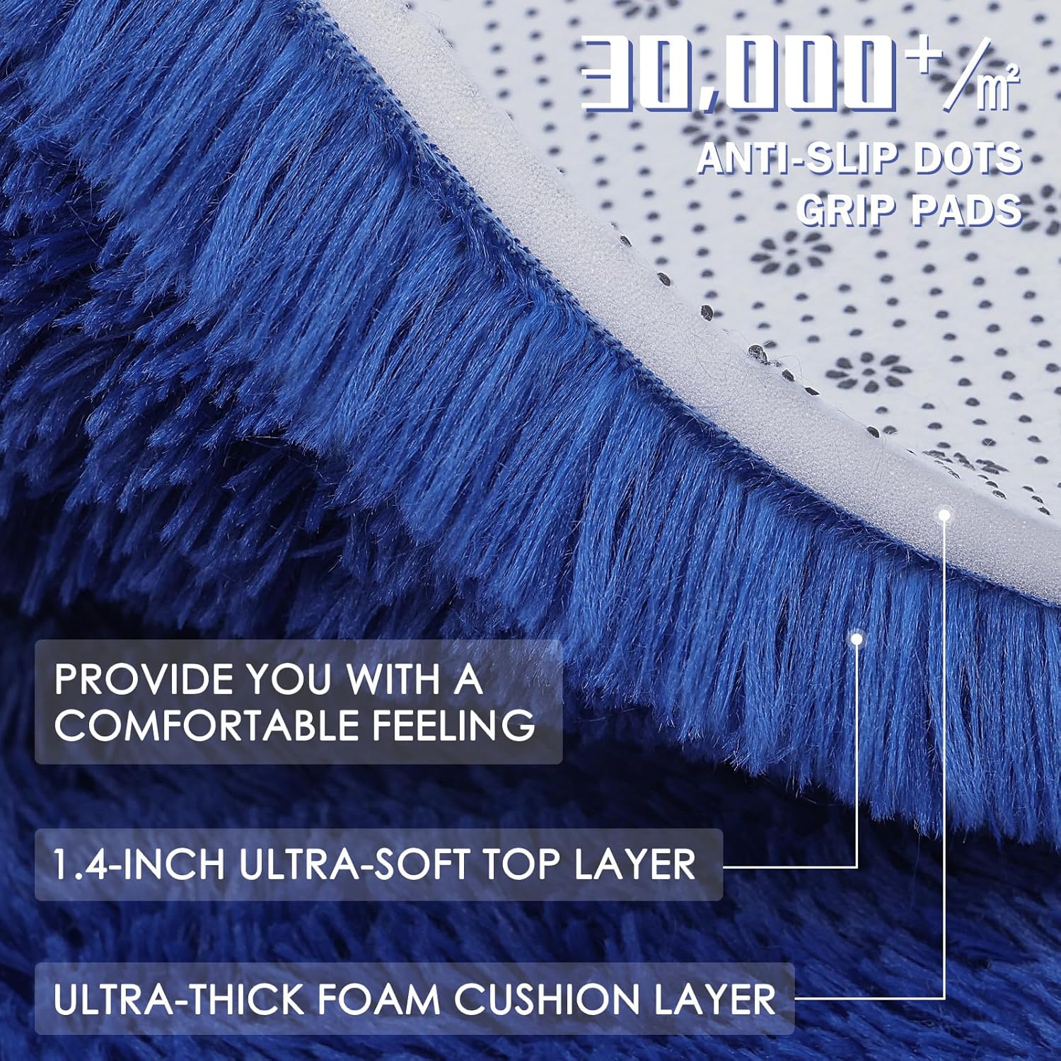 Thumbnail 3 de Homaxy Fluffy Shaggy Rug (Navy Blue) 300 x 400 cm – machine washable, anti-slip backing