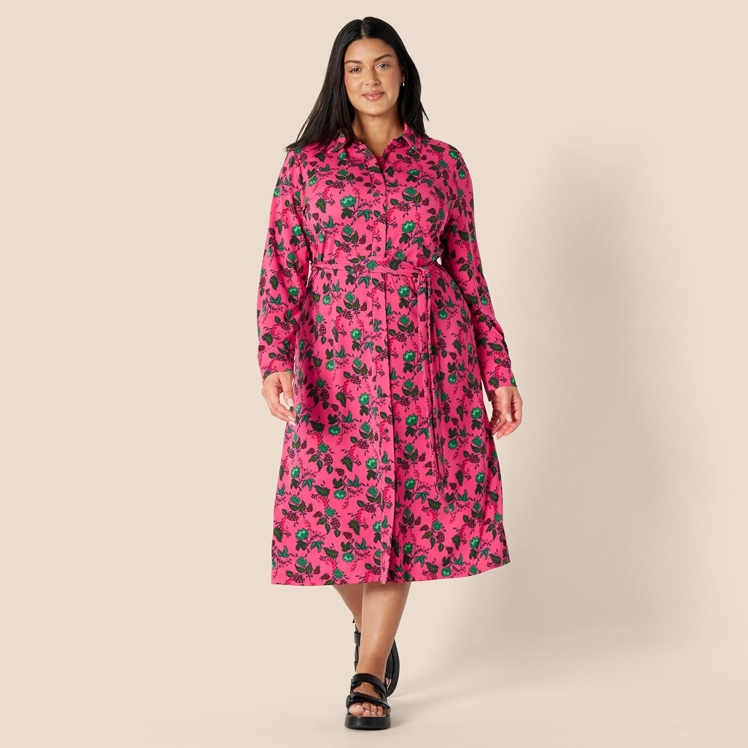 Thumbnail 5 de Amazon Essentials Women's Regular Fit Long Sleeve Matte Jersey Collared Smart Midi Shirt Dress