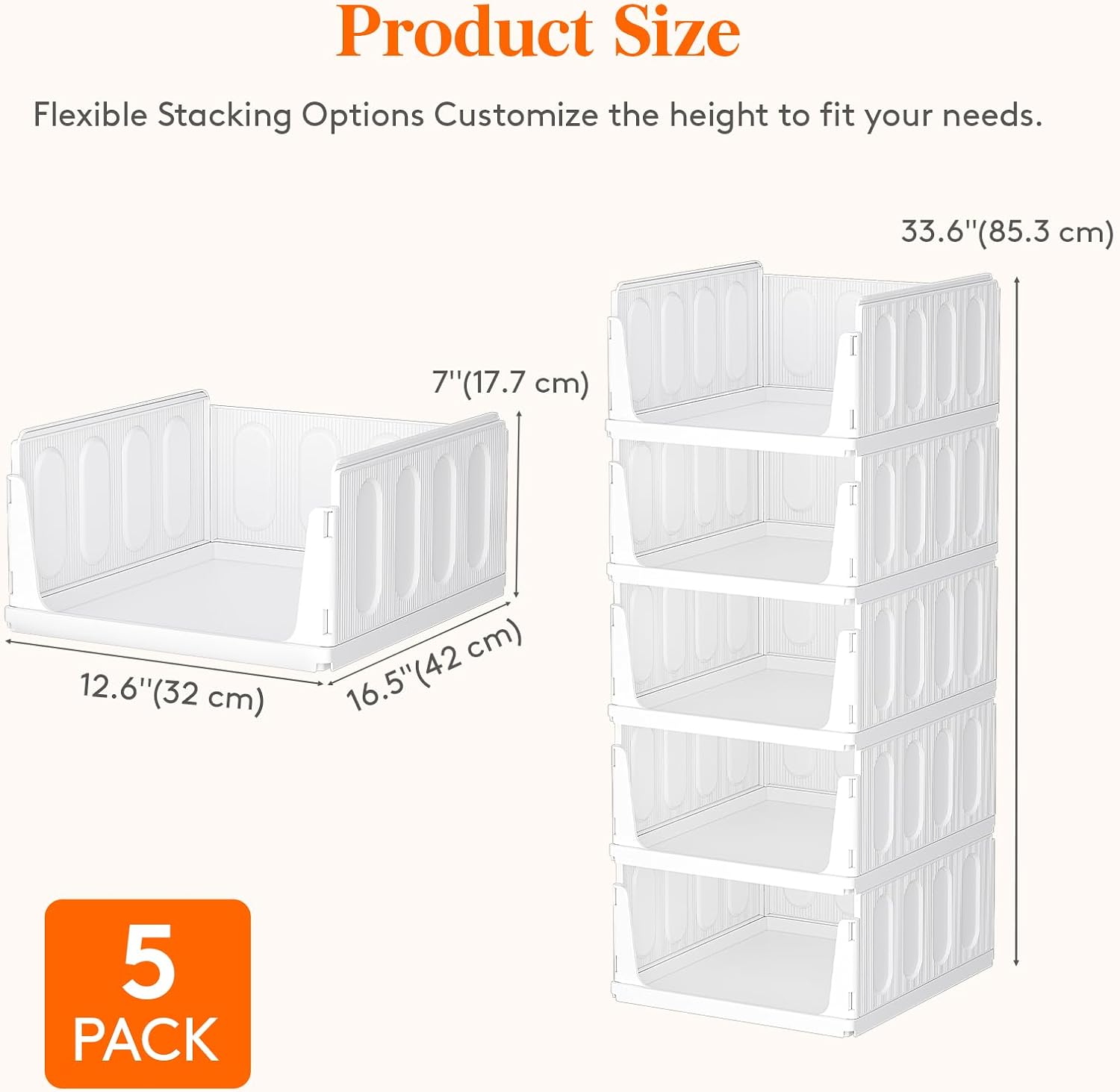 Detalle 2 de Lifewit 25007 Stackable Closet Organizers, 5-Pack Plastic Storage Bins, White