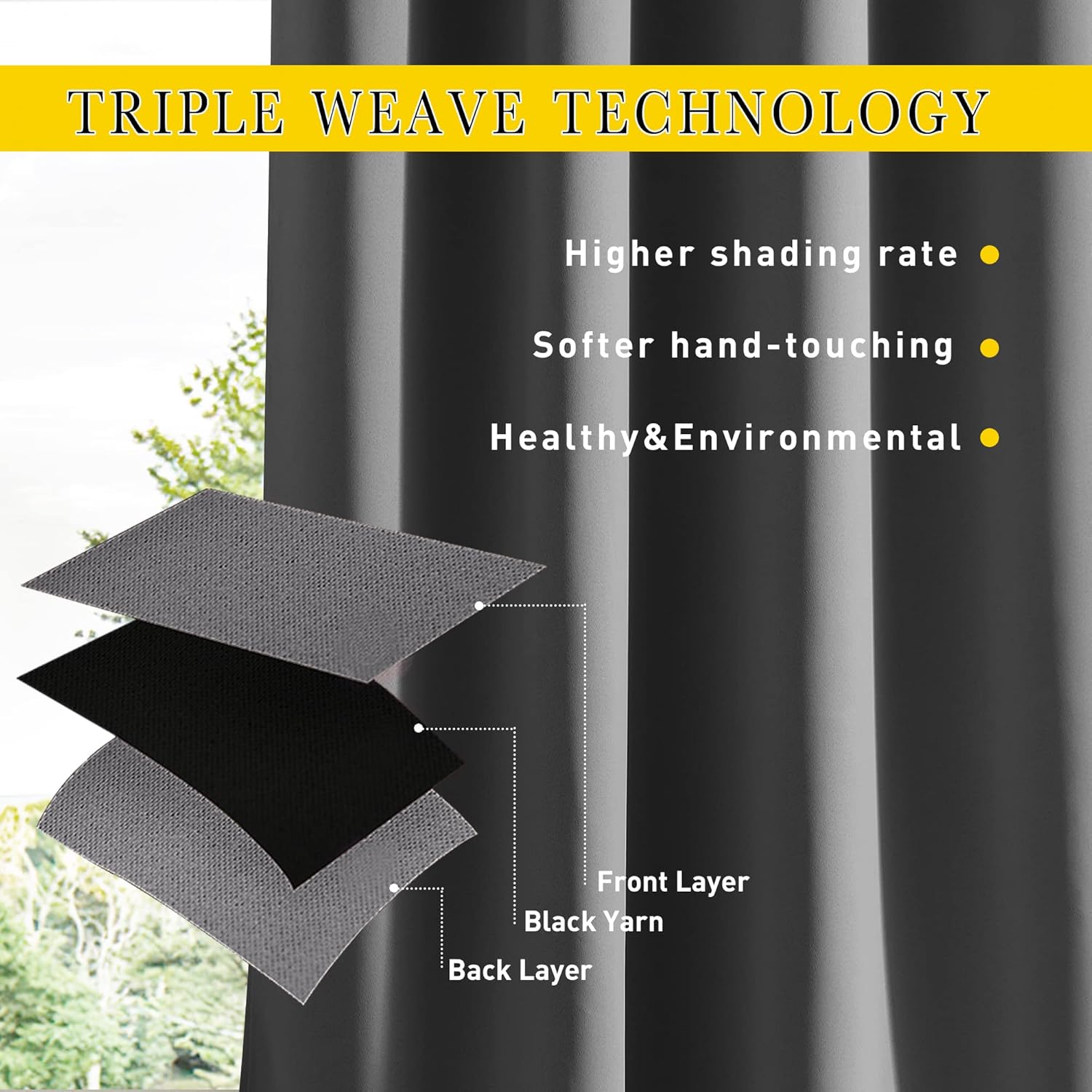 Detalle de NICETOWN 2 Panels Outdoor Curtains for Patio: Waterproof, Windproof, Thermal Insulated and Sun Blocking (Grey, 2 Panels)