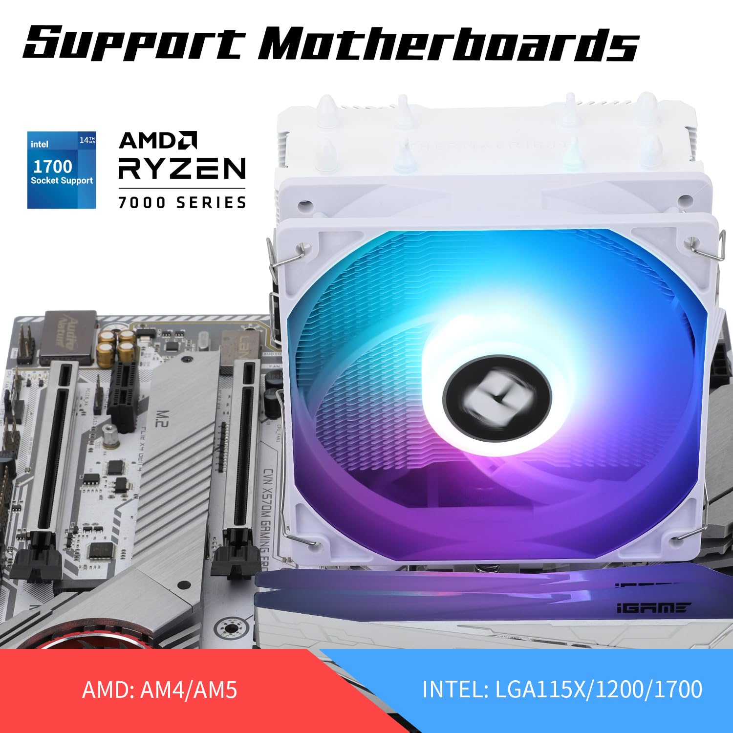 Thumbnail 2 de Thermalright Assassin X 120 SE Weiß CPU-Luftkühler – 4 Heatpipes, leiser TL-C12CW-S PWM-Lüfter, kompatibel mit AM4/AM5 und Intel LGA1700/1851/1150/1151/1155/1156/1200
