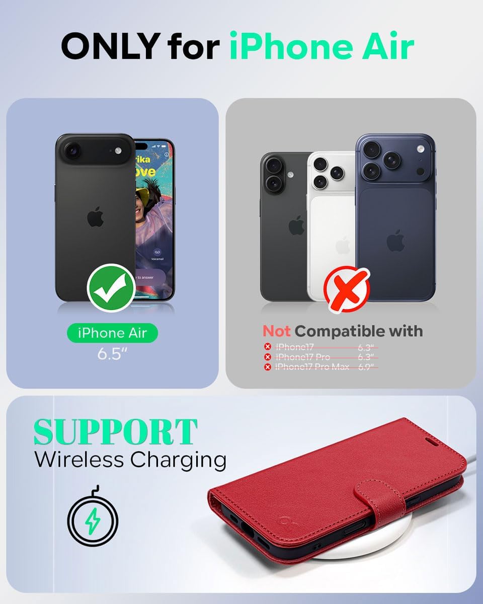 Detalle de OCASE Lederhülle für iPhone Air 5G – Kartenfach, RFID-Schutz, Standfunktion