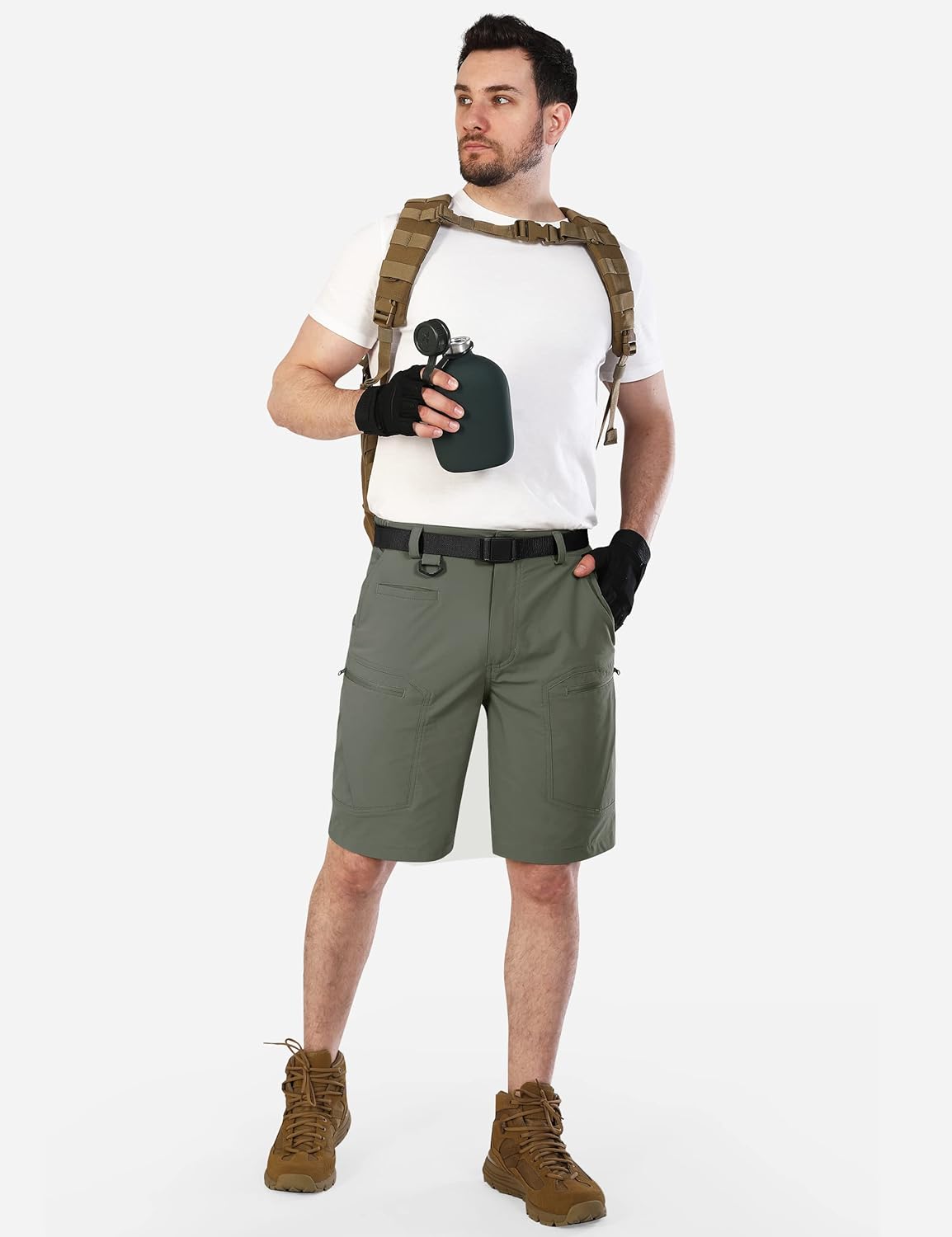 Detalle de Shallowlulu Men's Cargo Hiking Shorts: Water-Resistant, Quick-Dry, Lightweight with Nylon Belt