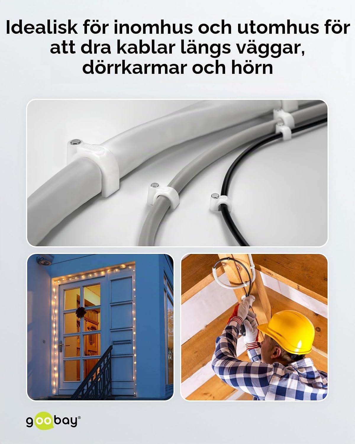 Detalle de Goobay 17085 kabelklämmor, vita, 100-pack för kablar upp till 16 mm