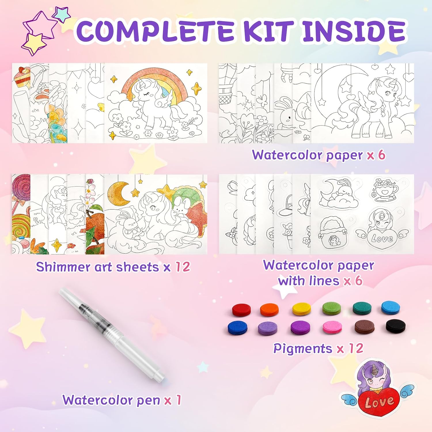 Detalle de Einhorn Malbuch mit Wasserfarben – 3-in-1 Bastelset für Kinder ab 3 Jahren