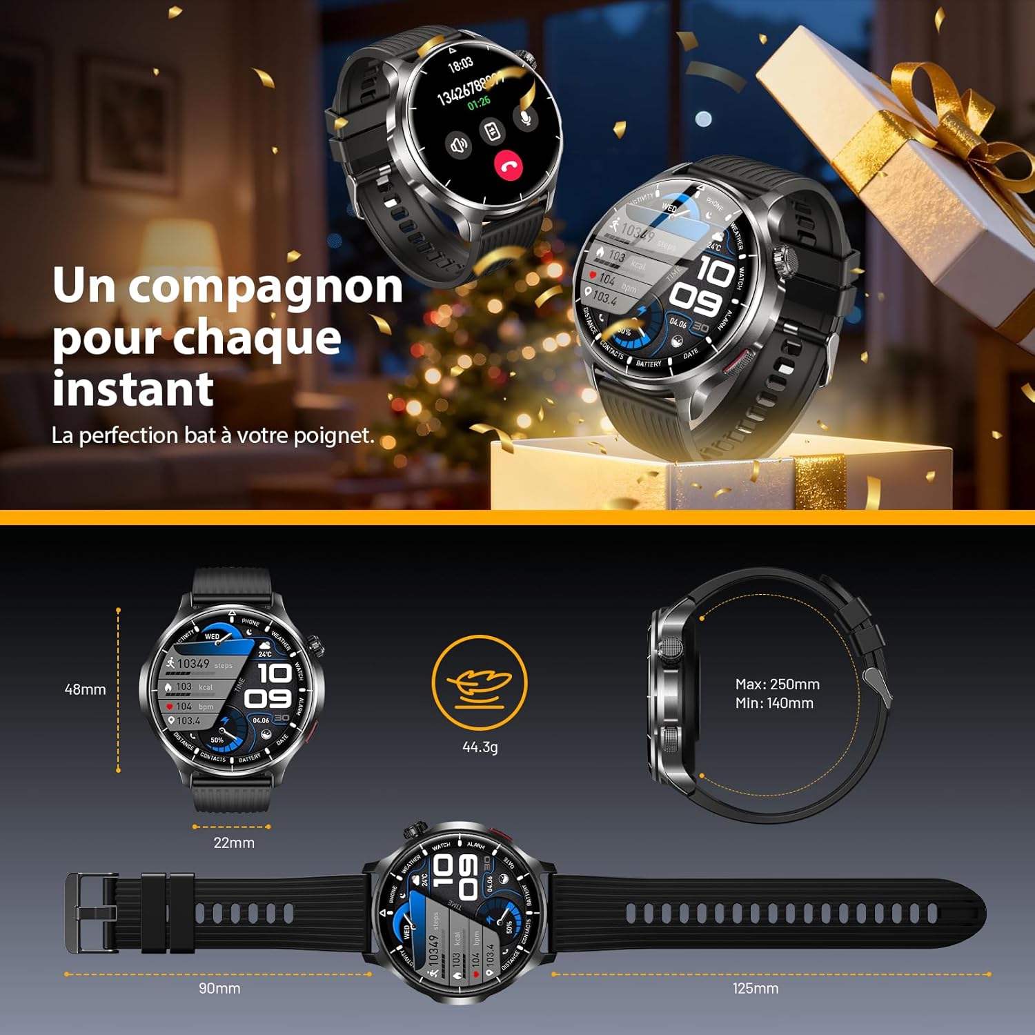 Thumbnail 6 de SLOKSFil Montre connectée homme 1,52" HD (1000 mAh) avec appels Bluetooth, suivi cardio, sommeil et 110+ activités