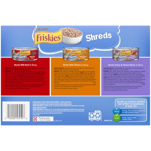 Thumbnail 12 de Purina Friskies Gravy Wet Cat Food Variety Pack: Shreds with Beef, Chicken, and Turkey & Cheese Dinner (24 x 5.5 oz cans)