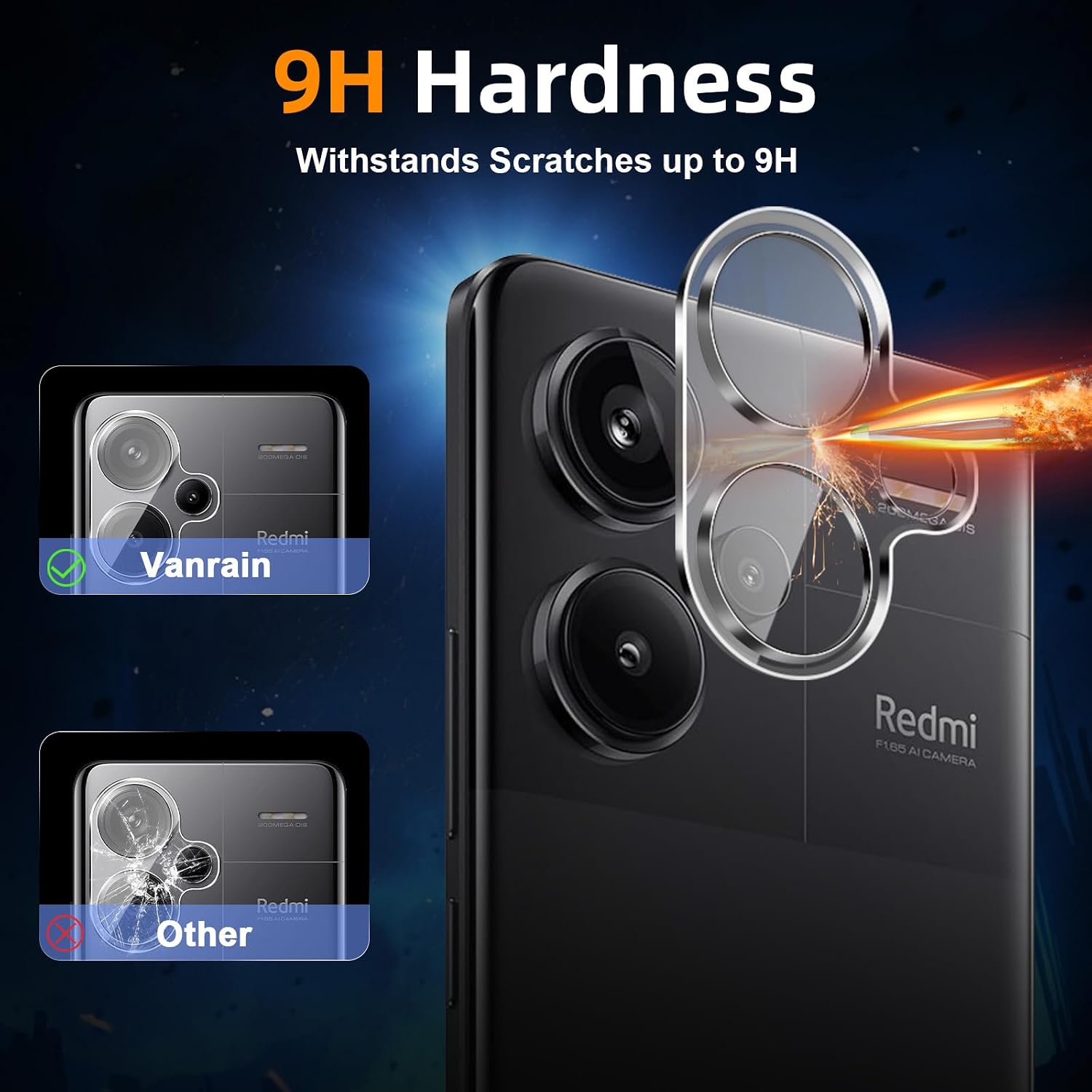 Detalle de Vanrain Kameraschutz aus Panzerglas für Xiaomi Redmi Note 13 Pro+ 5G (3 Stück) – 9H, ultra-klar, kratzfest