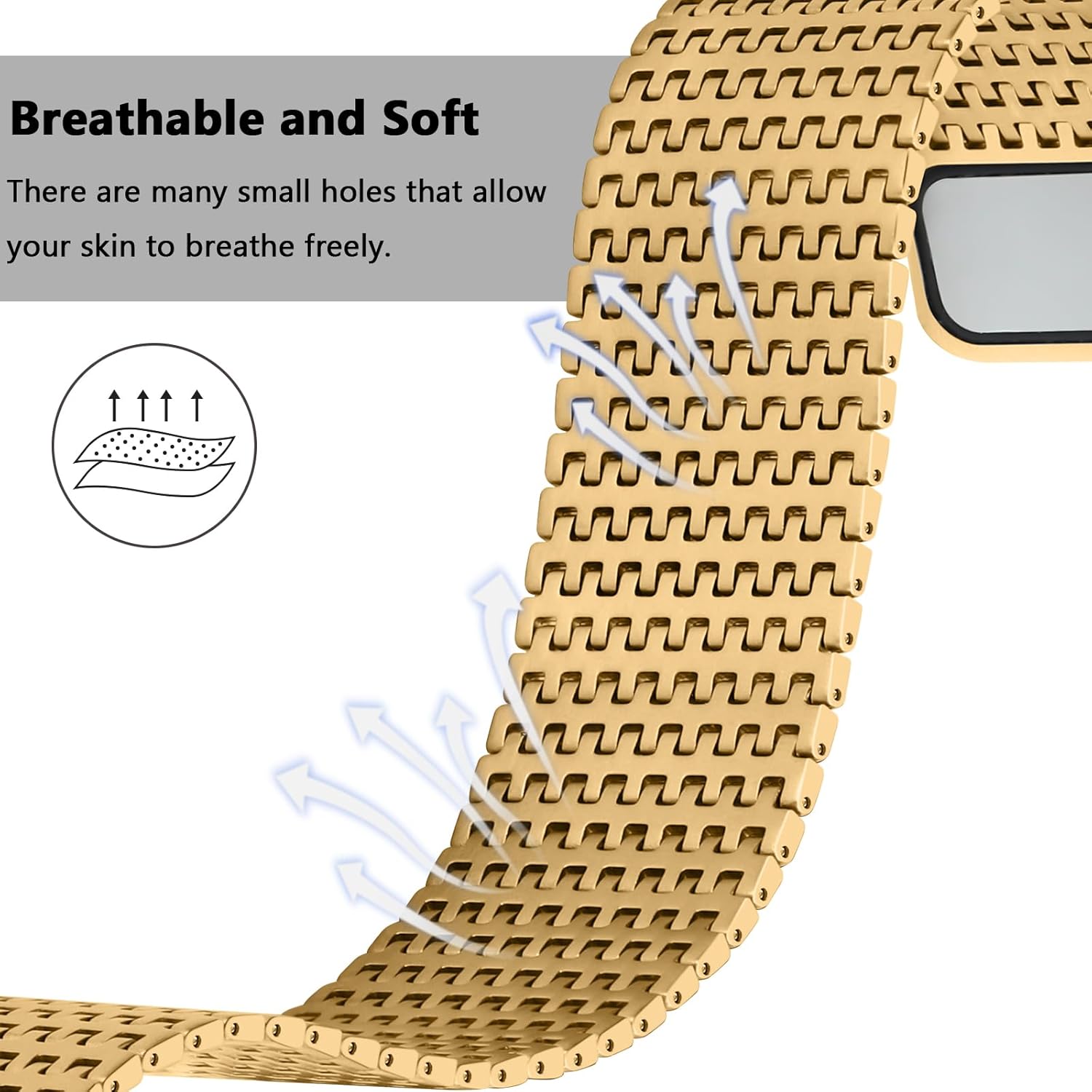 Thumbnail 4 de Anlinser Magnetic Stainless Steel Apple Watch Strap – Compatible 42–46mm (Gold)