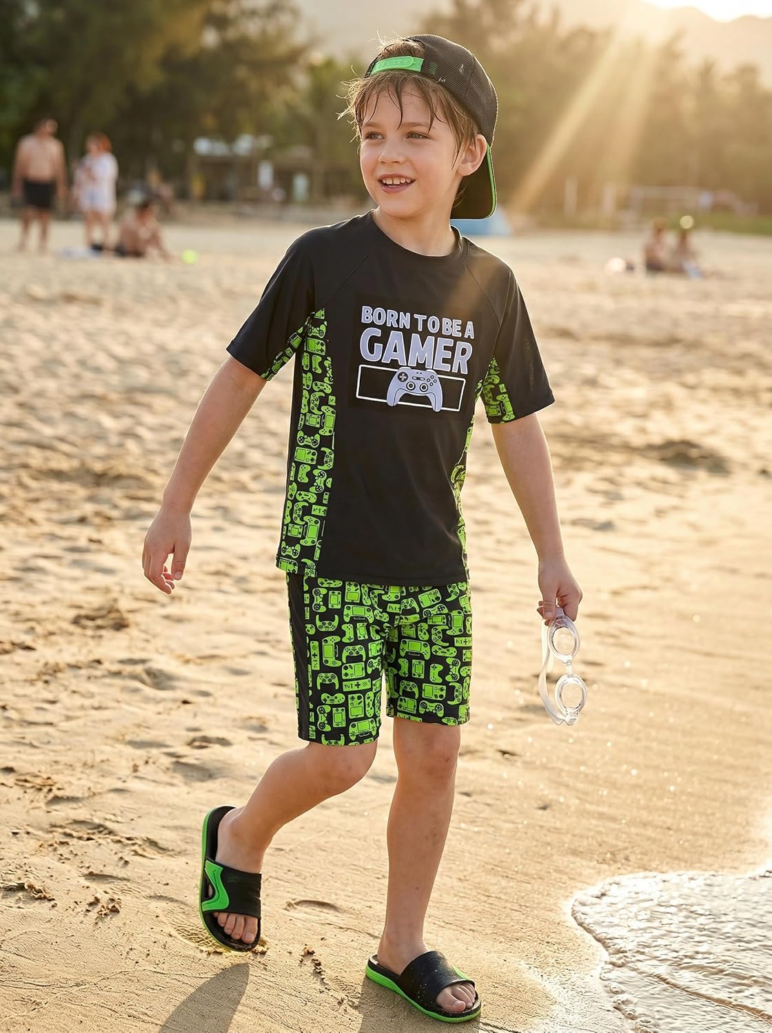 Thumbnail 2 de JiAmy Boys 2 Piece Swimwear Set: UV Sun Protection Rash Guard + Board Shorts (5–13 Years)
