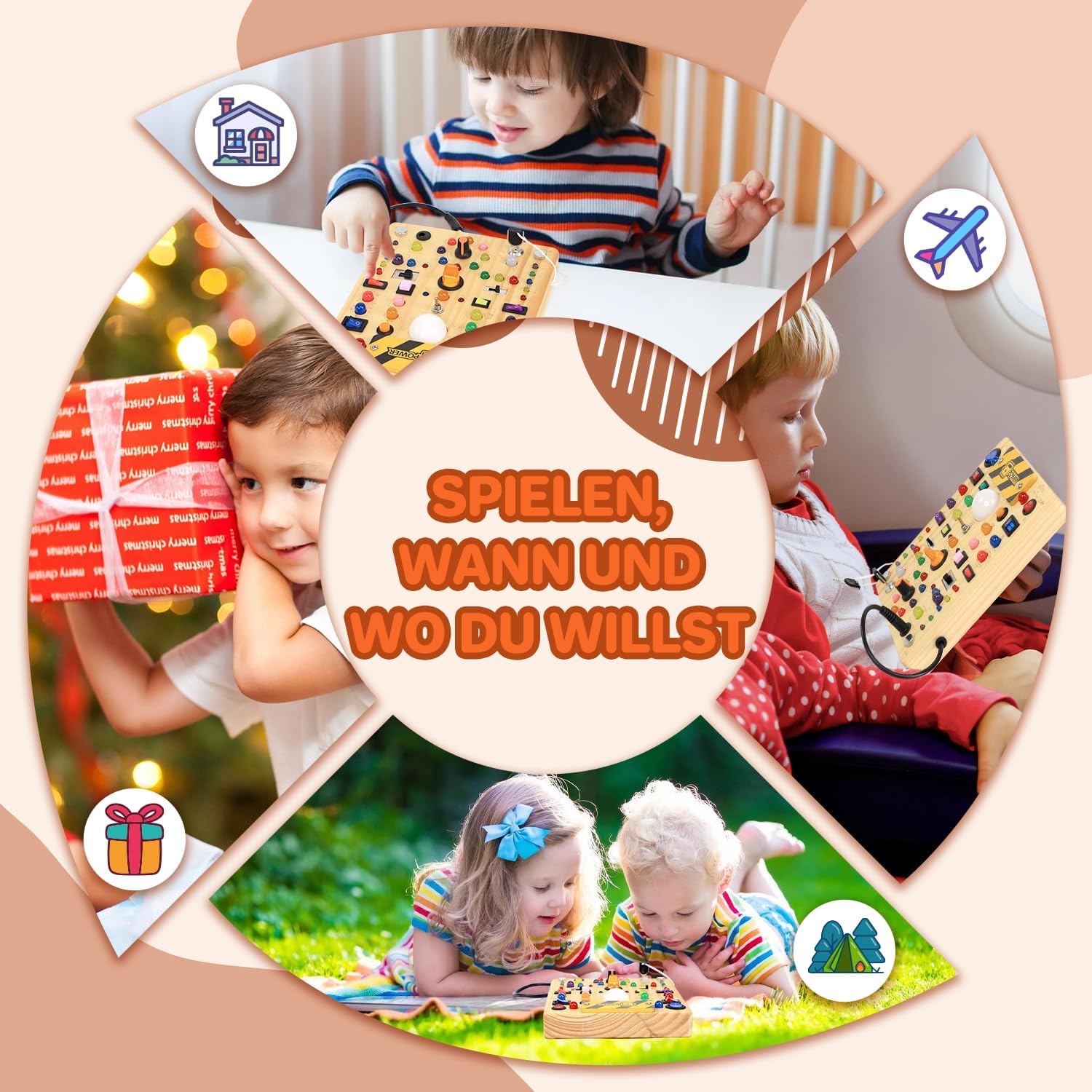 Thumbnail 6 de Montessori Busy Board aus Holz ab 1 Jahr mit 19 Schaltern und 40 LED-Leuchten (Activity Board)