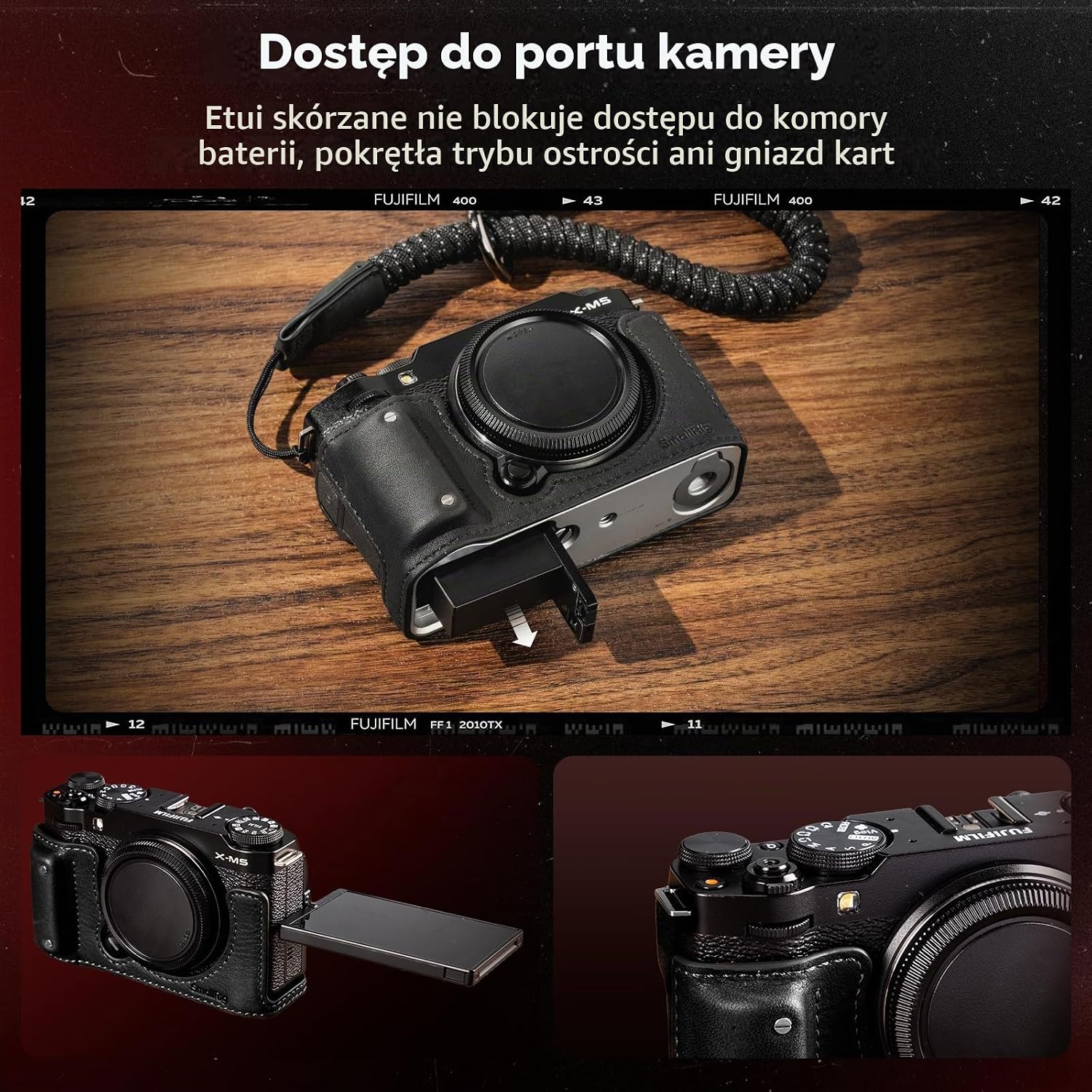 Detalle 1 de SMALLRIG 4879 skórzane półetui z paskiem do FUJIFILM X-M5, czarne