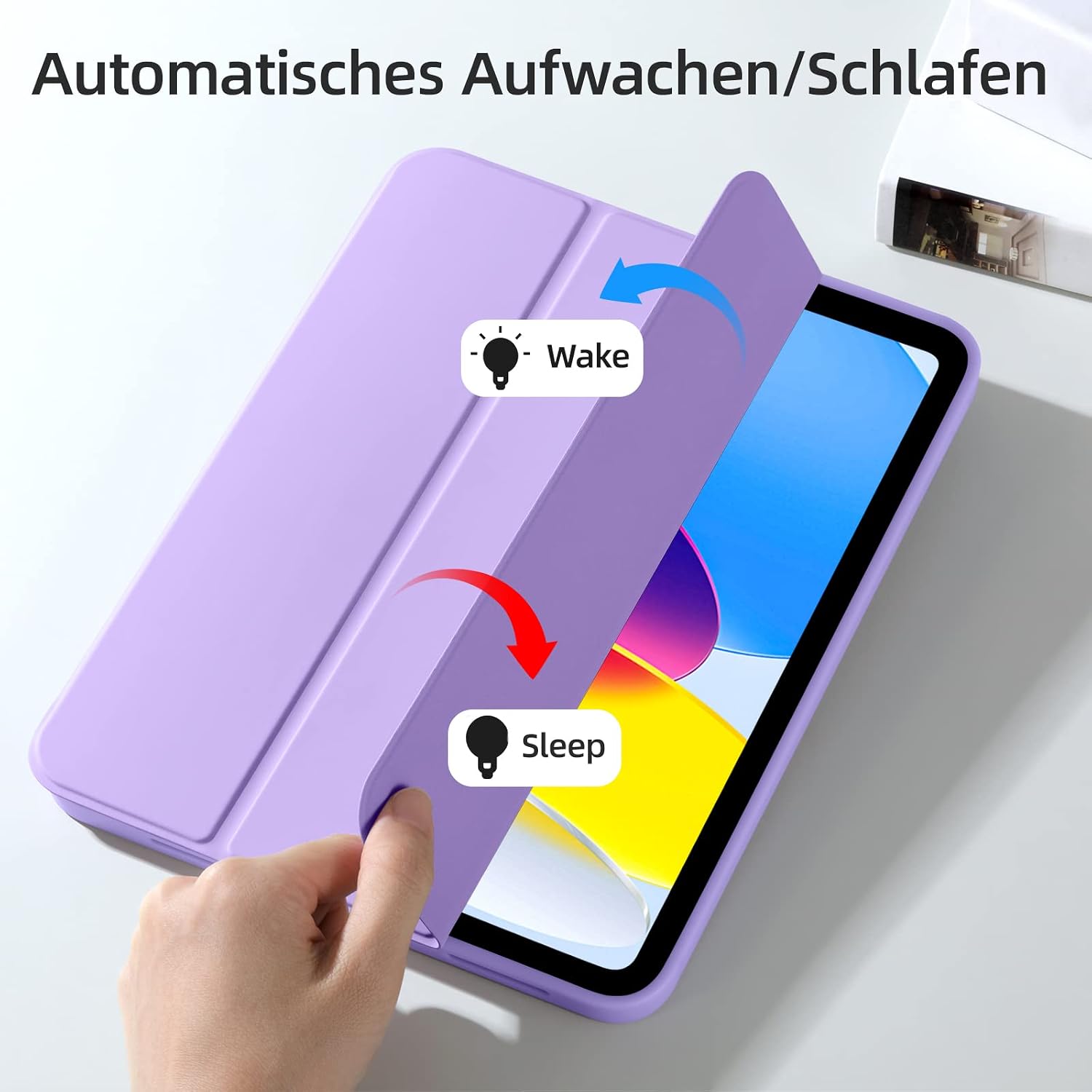 Detalle 2 de Vobafe Hülle für iPad A16 11 / iPad 10 (10,9/11 Zoll, 2025/2022) mit TPU-Rückseite, Stifthalter & Smart-Funktion – Licht Lila