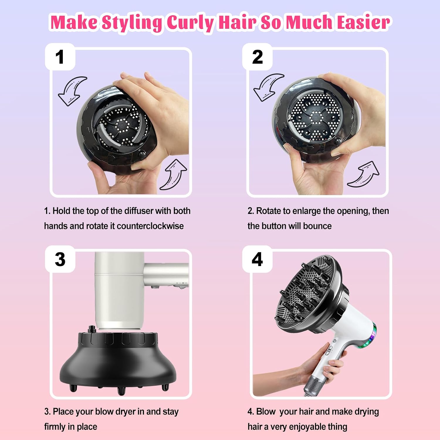 Thumbnail 6 de Universal Hair Diffuser for 1.4"-3.1" Blow Dryers (Black) — Fits Most Nozzles, Reduces Frizz & Defines Curls