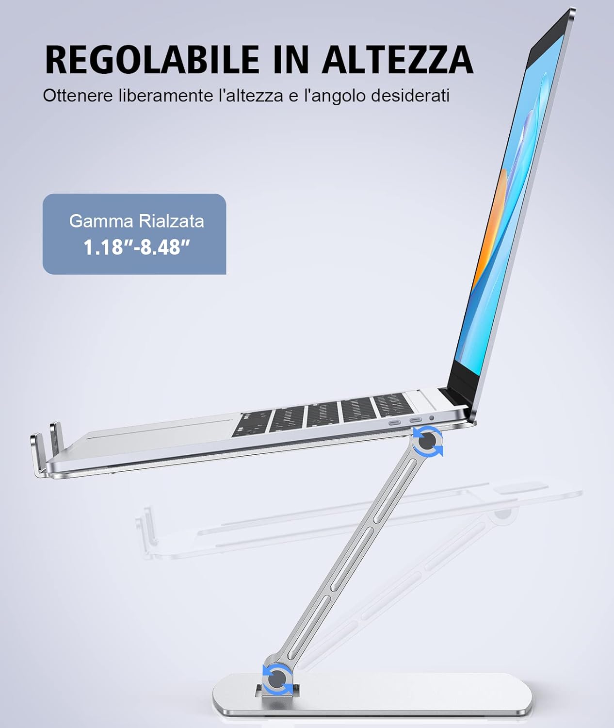 Thumbnail 1 de Glangeh Supporto PC Portatile: supporto pieghevole in alluminio con 8 livelli di altezza