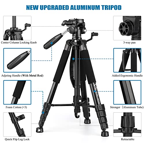 Detalle 2 de VICTIV 74” Camera Tripod with Phone Holder: Versatile Tall & Compact Stand