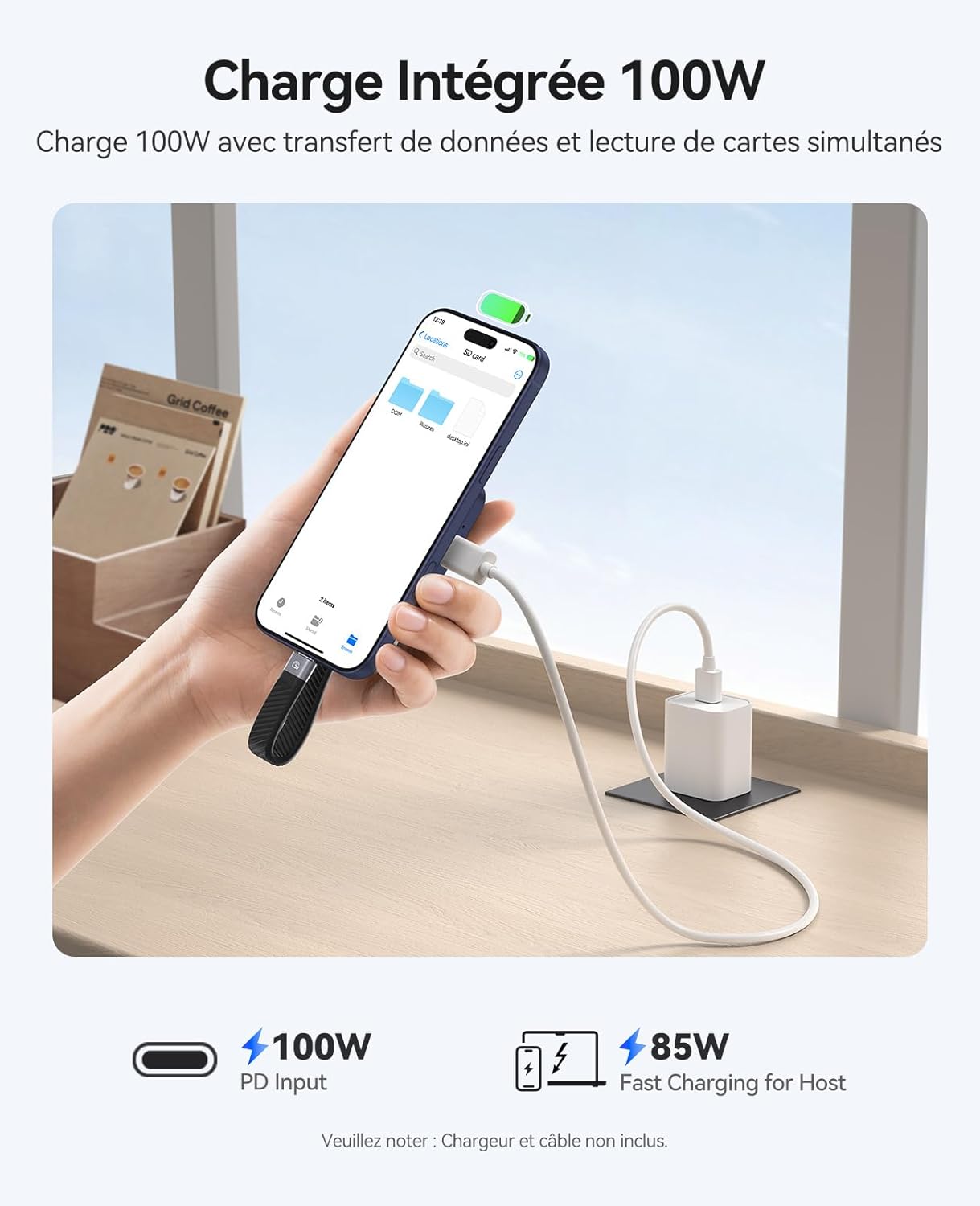 Thumbnail 5 de ORICO Magnétique lecteur carte SD USB-C 4-en-1 avec charge PD 100 W (bleu) – transfert jusqu’à 104 Mo/s