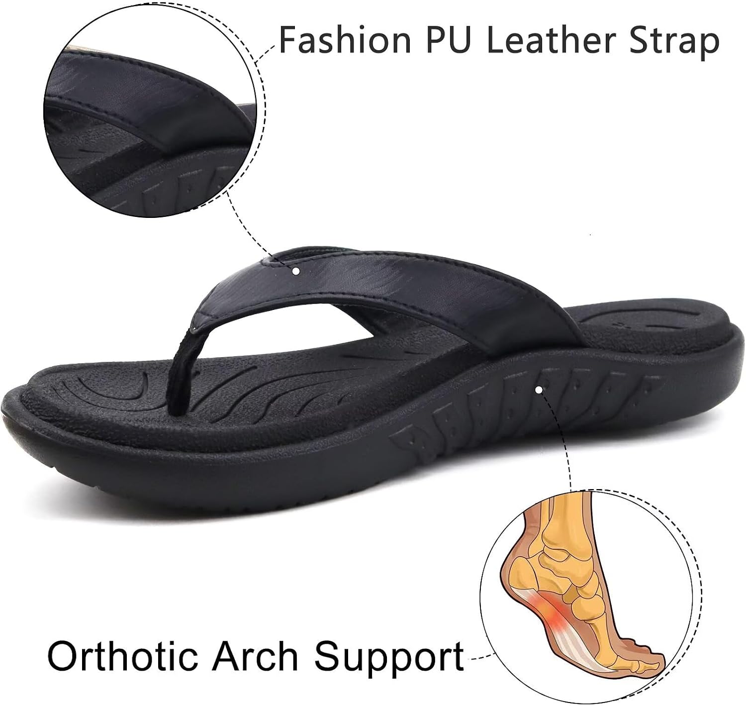Detalle de jiajiale Flip Flops Damen – Orthopädische Leder Stoff Slipper mit rutschfester Sohle