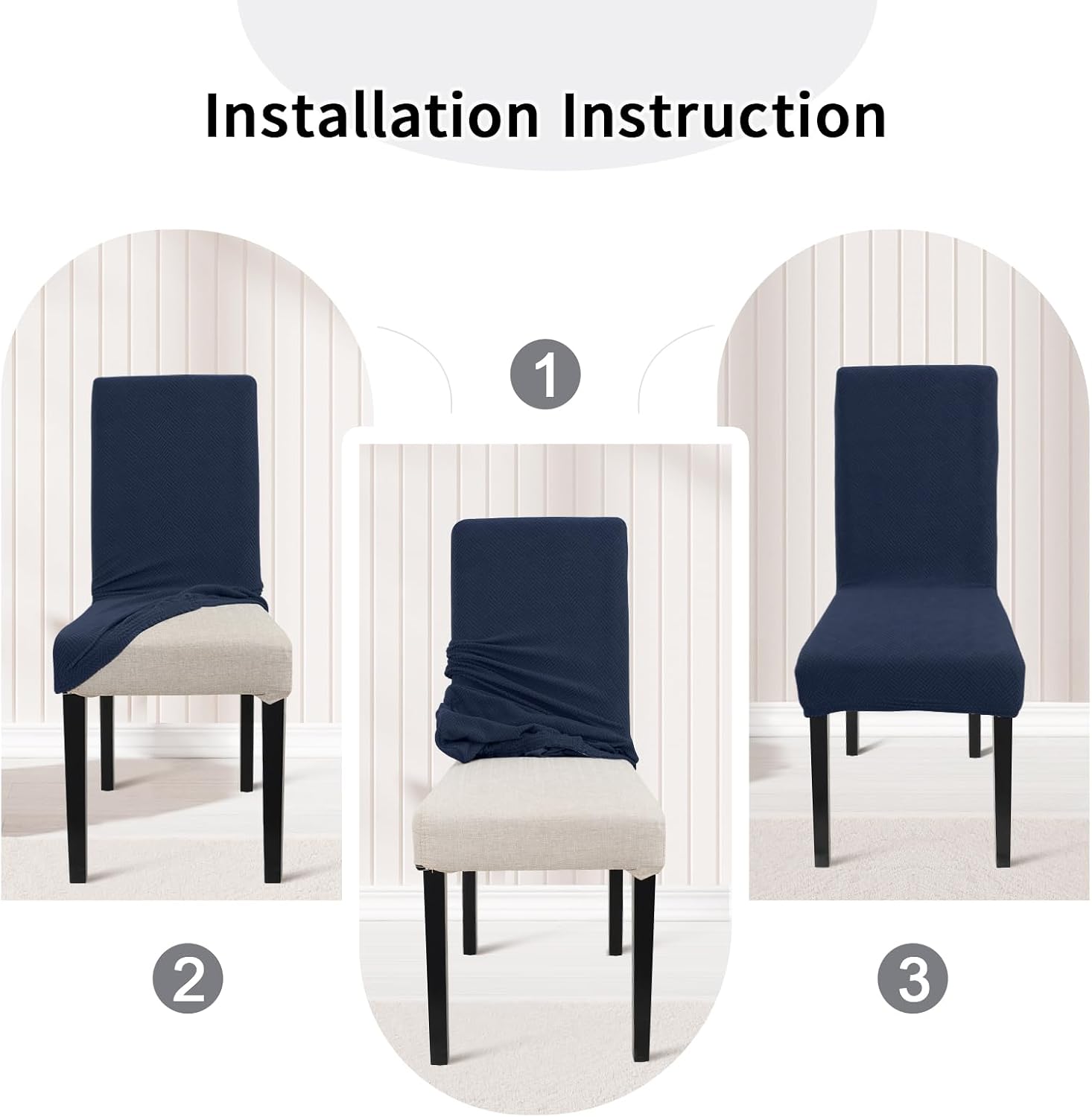 Thumbnail 6 de YSTELLAA Housse de chaise extensible 6 pièces en jacquard losanges – bleu foncé