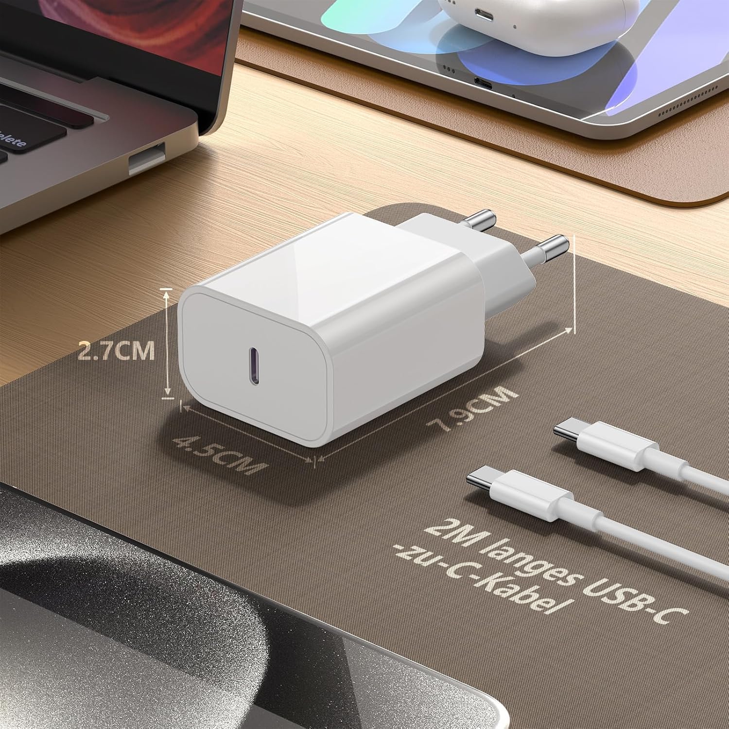 Thumbnail 4 de 2-Pack Chargeur USB-C 20W Jeenek avec câble 2 m – Charge rapide pour iPhone et iPad