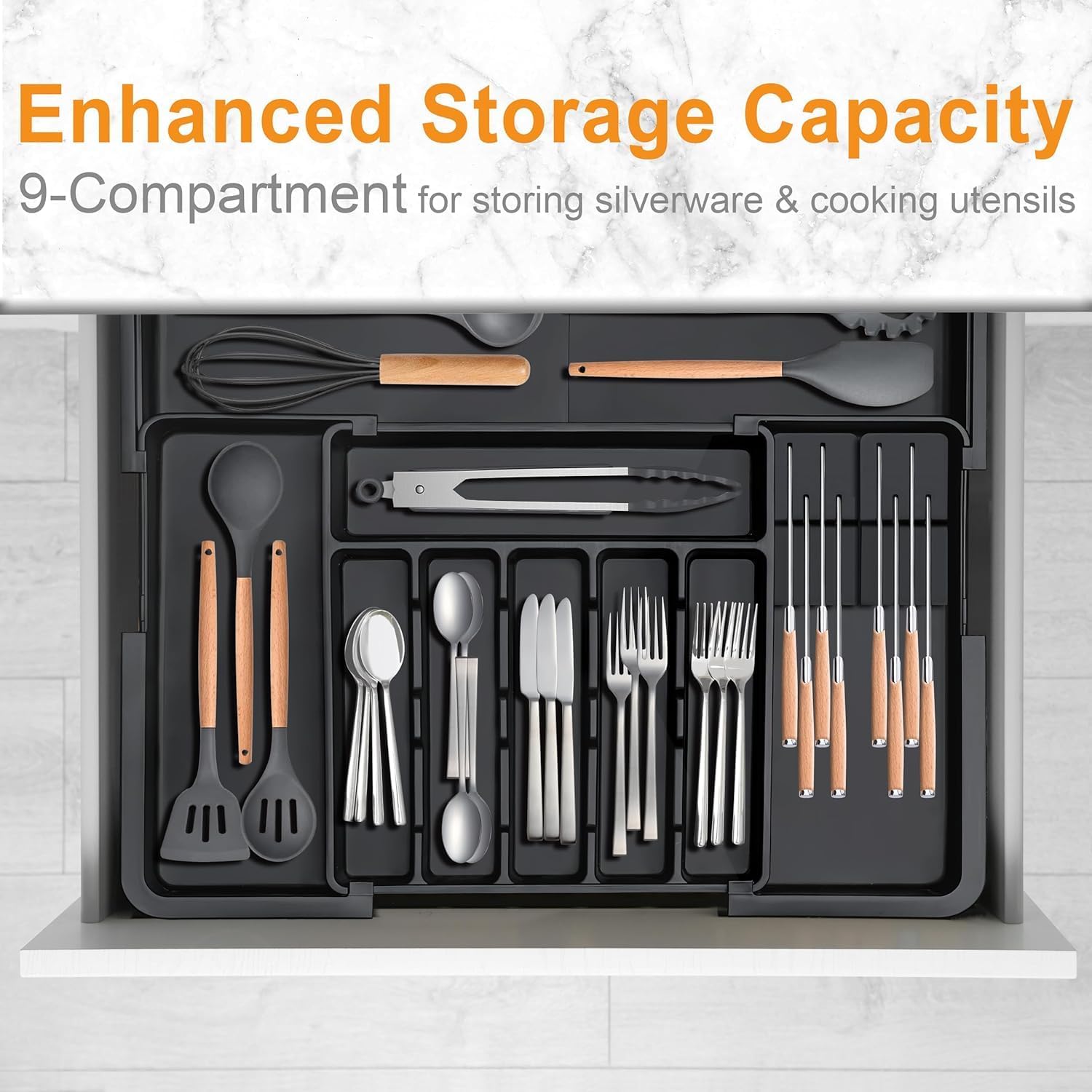 Thumbnail 6 de Oillase Rectangular Expandable Cutlery Organizer, 6–9 Compartments, 2 Knife Blocks