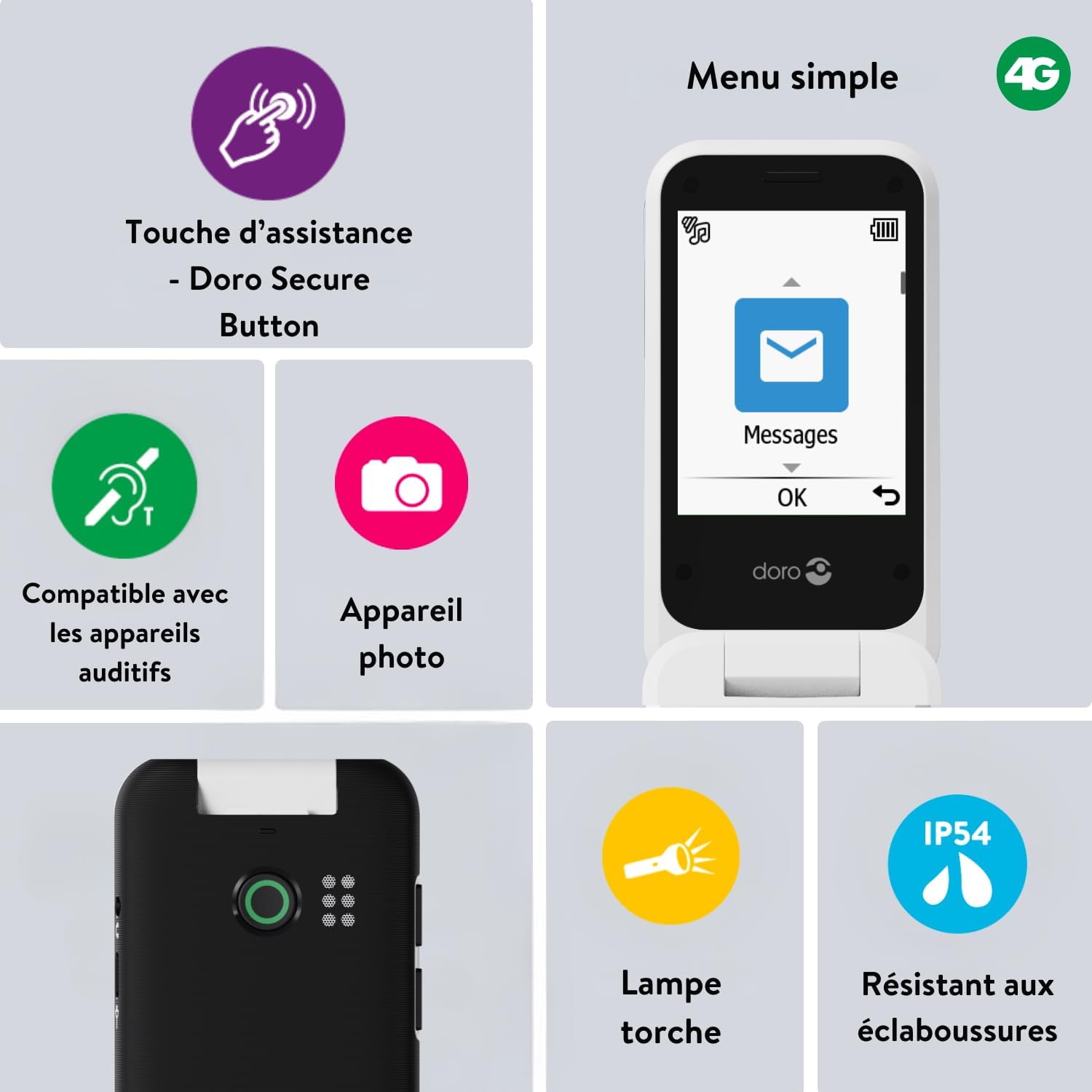 Thumbnail 2 de Doro Leva E30, Schwarz/Wei ?: téléphone à clapet pour seniors
