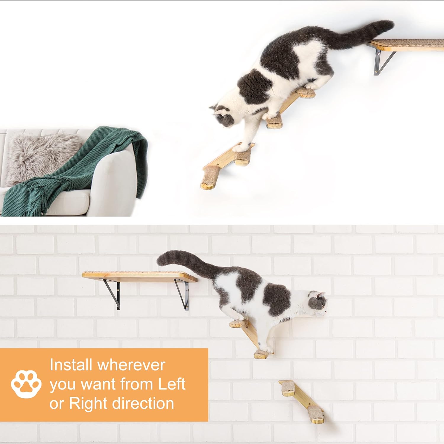 Thumbnail 3 de Cat Climbing Shelves wall mounted cat furniture set with wooden cats and 2 steps