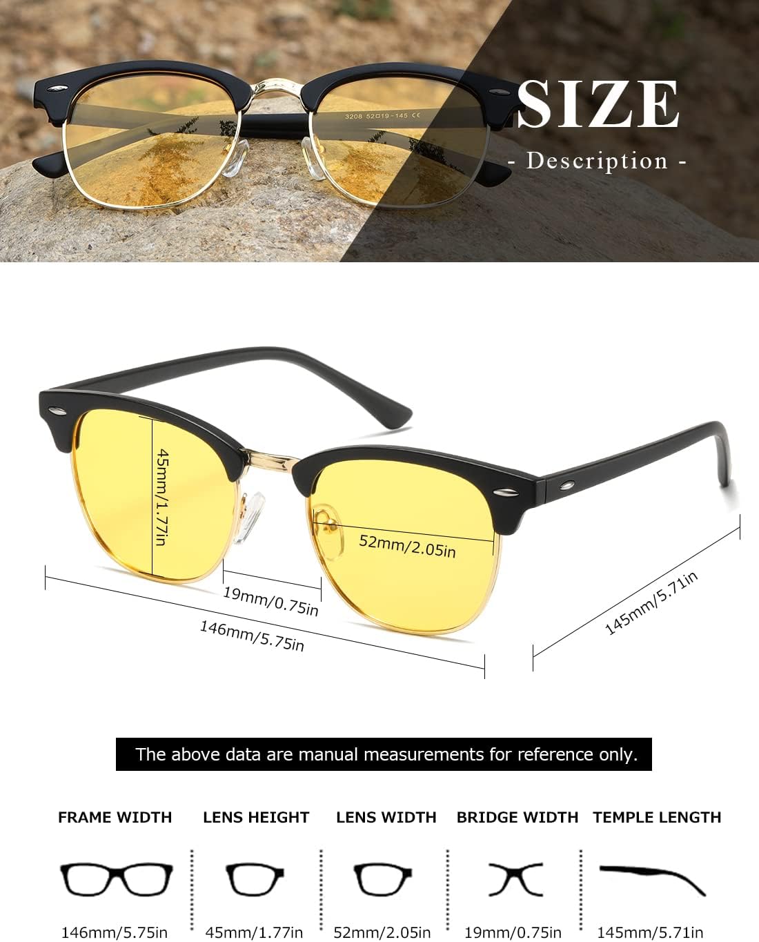 Detalle de kimorn Polarized Sunglasses Unisex Retor Semi-Rimless Frame AE0550
